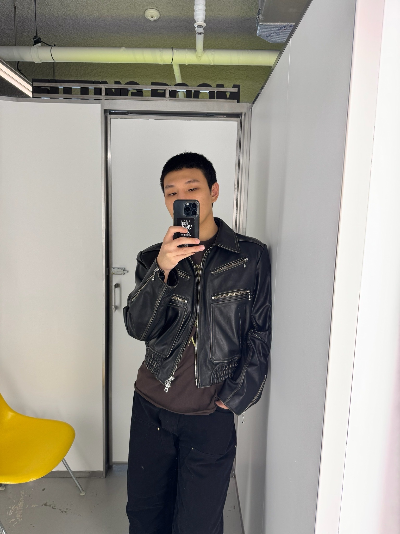 Vacant Archive Dereck Leather Blouson Jacket Black 착용 스타일