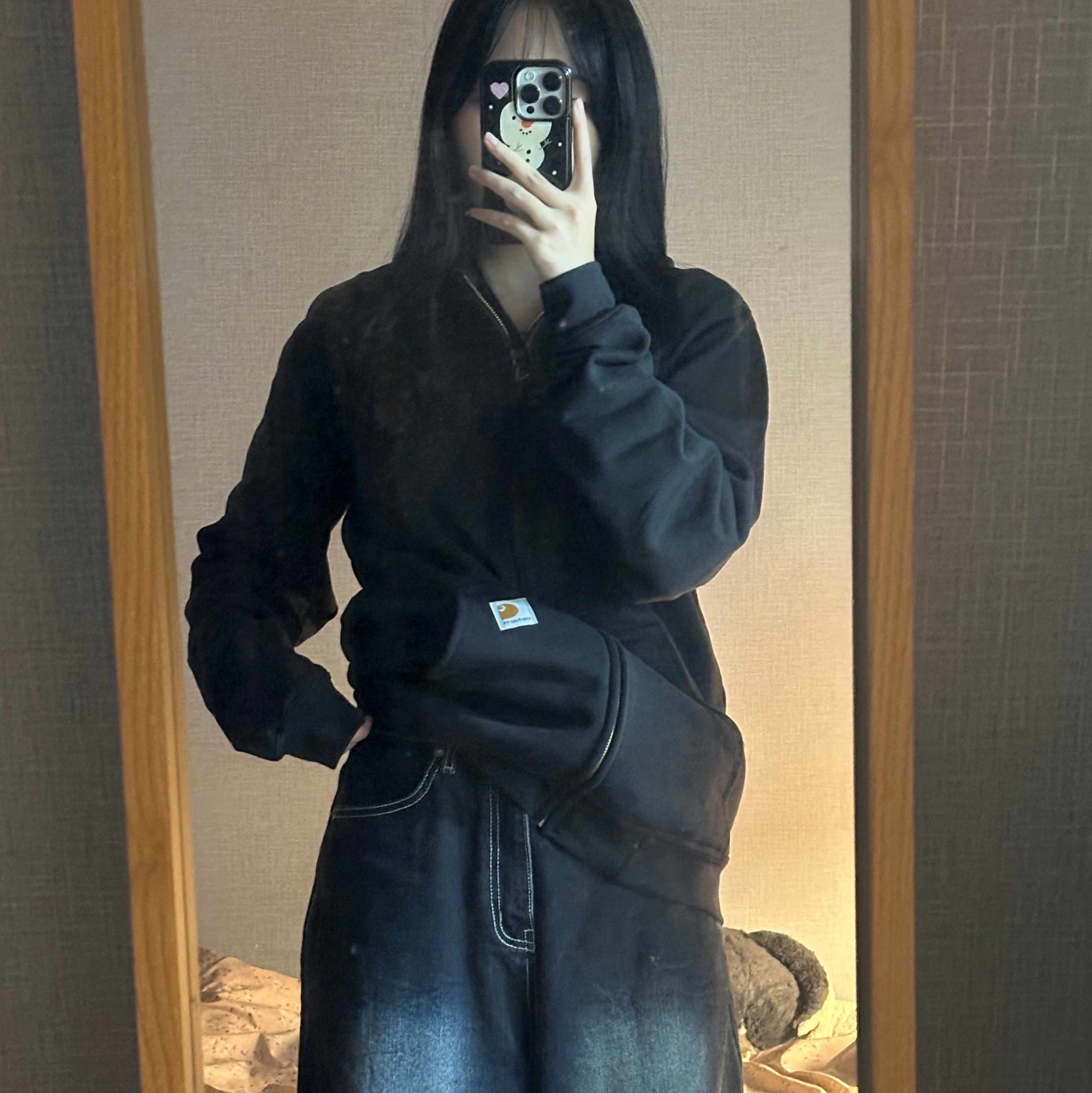 Carhartt Loose Fit Midweight Regular Full Zip Sweatshirt Black 착용 스타일 - 2