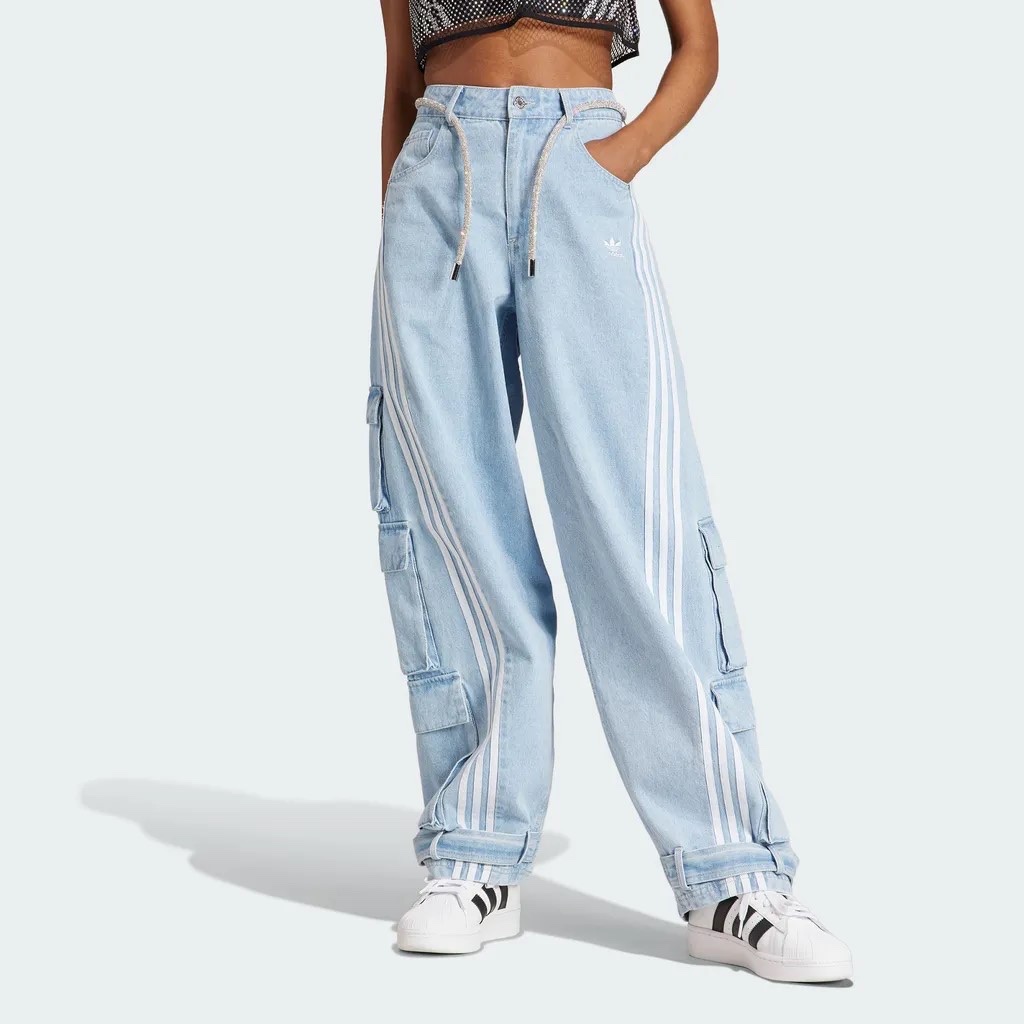(W) Adidas Adilenium Denim Cargo Running Pants Blue - US Sizing 착용 스타일 - 2