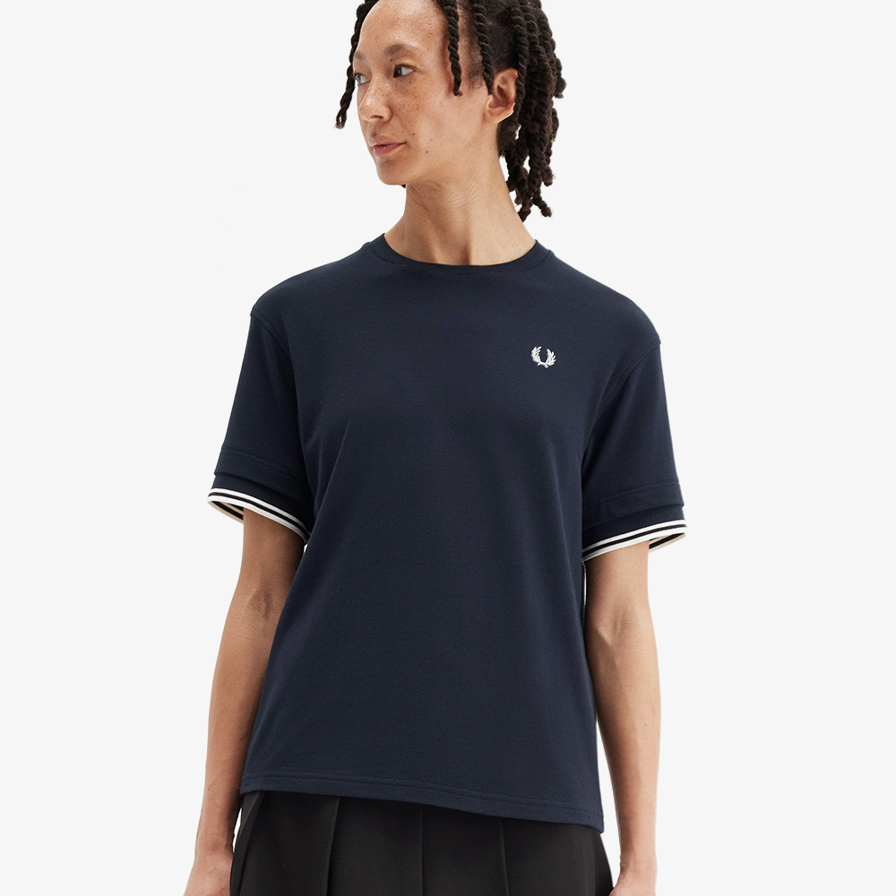 프레드페리 우먼즈 팁드 피케 티셔츠 네이비(Fred Perry Womens Tipped Pique T-Shirt Navy) - 4
