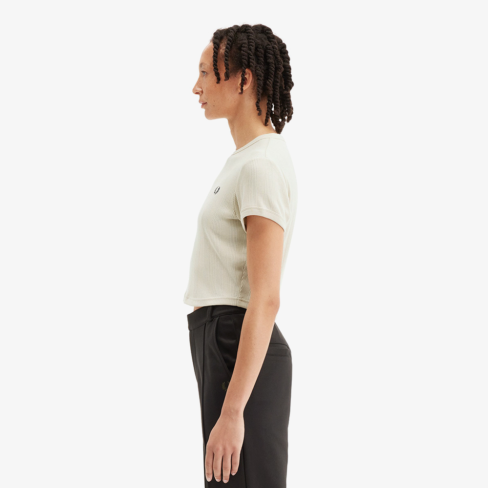 프레드페리 우먼즈 크롭 립 티셔츠 오트밀(Fred Perry Womens Cropped Ribbed T-Shirt Oatmeal) - 3