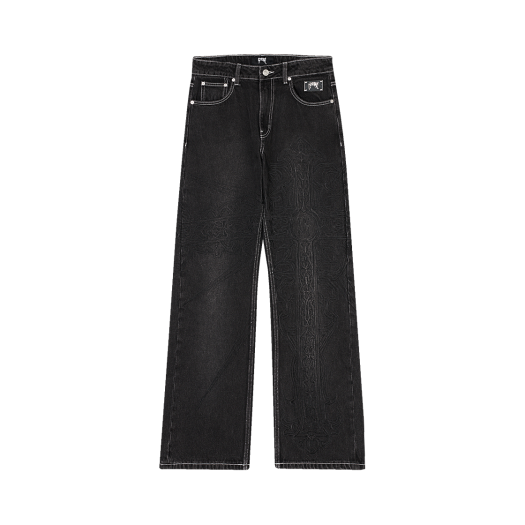 KM5BPADRG08BK Revenge Spike Cross Embroidered Denim Pant Black - 25SS