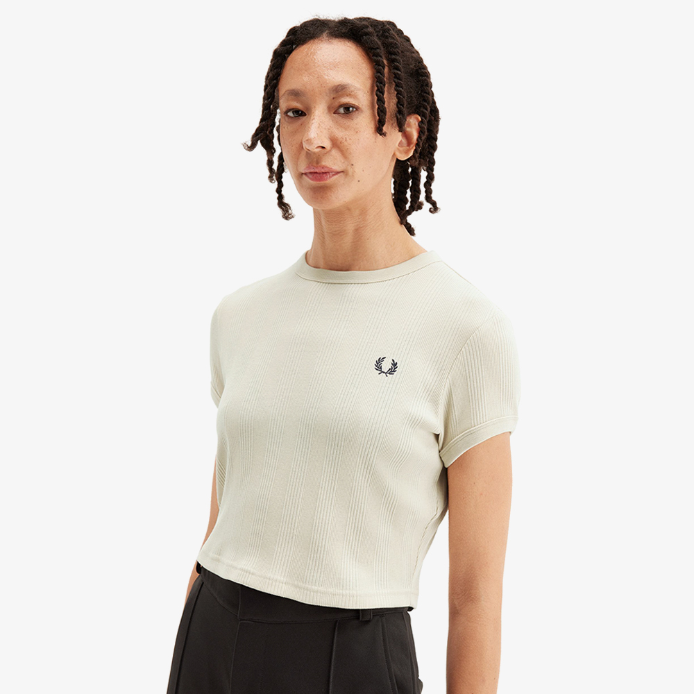 프레드페리 우먼즈 크롭 립 티셔츠 오트밀(Fred Perry Womens Cropped Ribbed T-Shirt Oatmeal) - 4