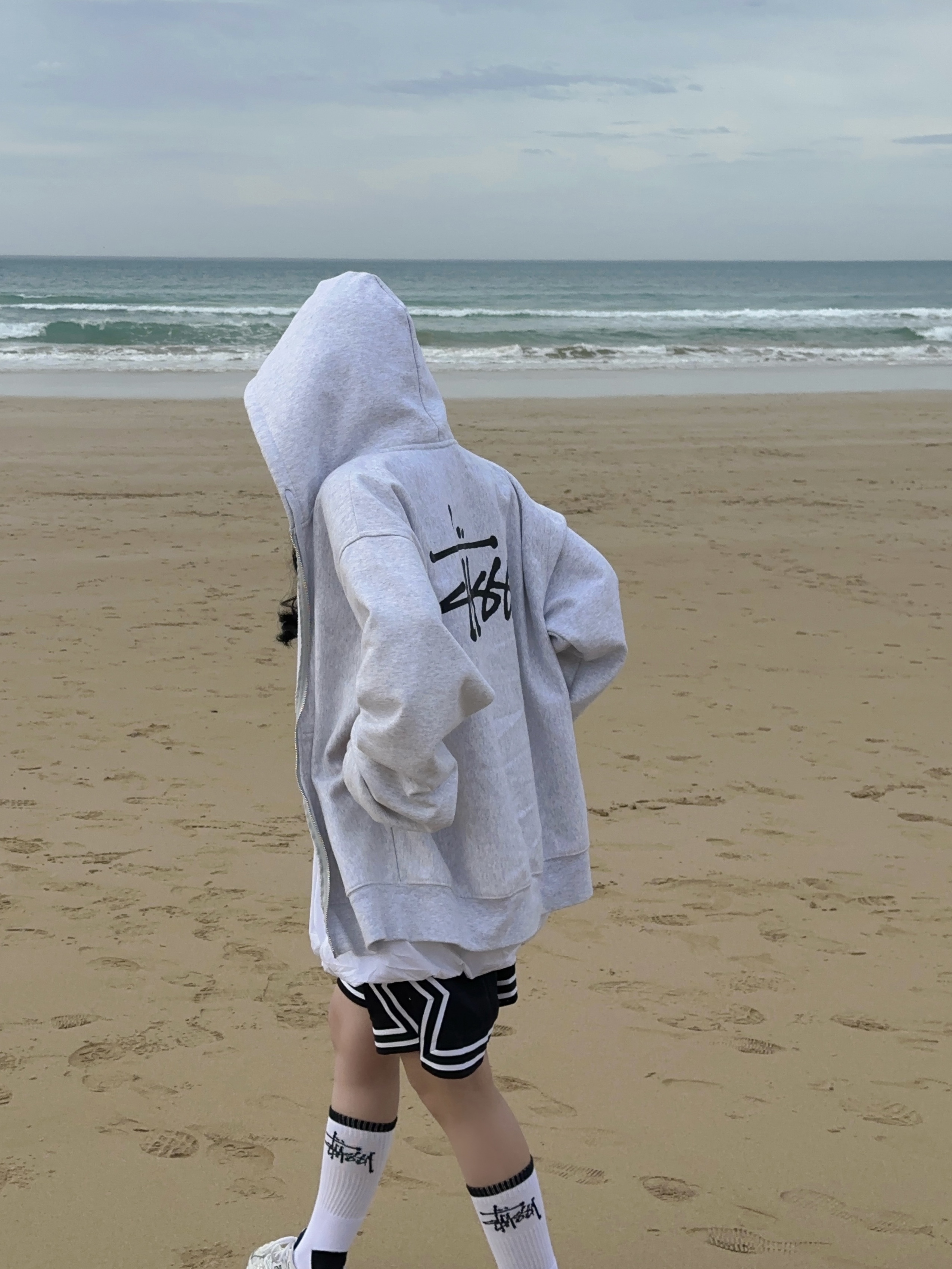 Stussy Basic Stussy Zip Hoodie Ash Heather, Jordan Dri-Fit Sport Diamond Shorts Black - Asia 착용 스타일 - 3