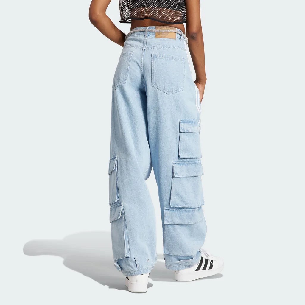 (W) Adidas Adilenium Denim Cargo Running Pants Blue - US Sizing 착용 스타일 - 3