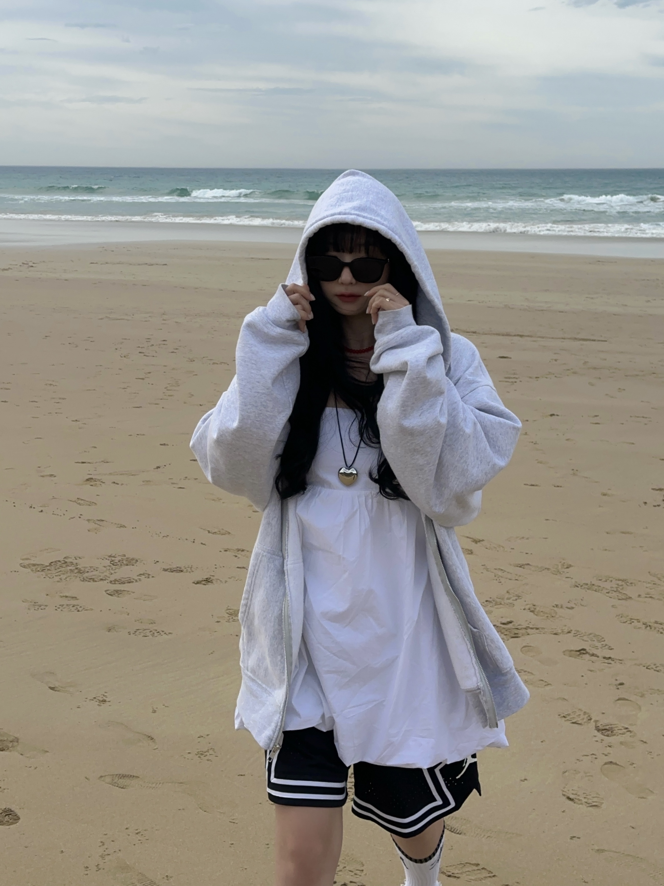 Stussy Basic Stussy Zip Hoodie Ash Heather, Jordan Dri-Fit Sport Diamond Shorts Black - Asia 착용 스타일 - 2