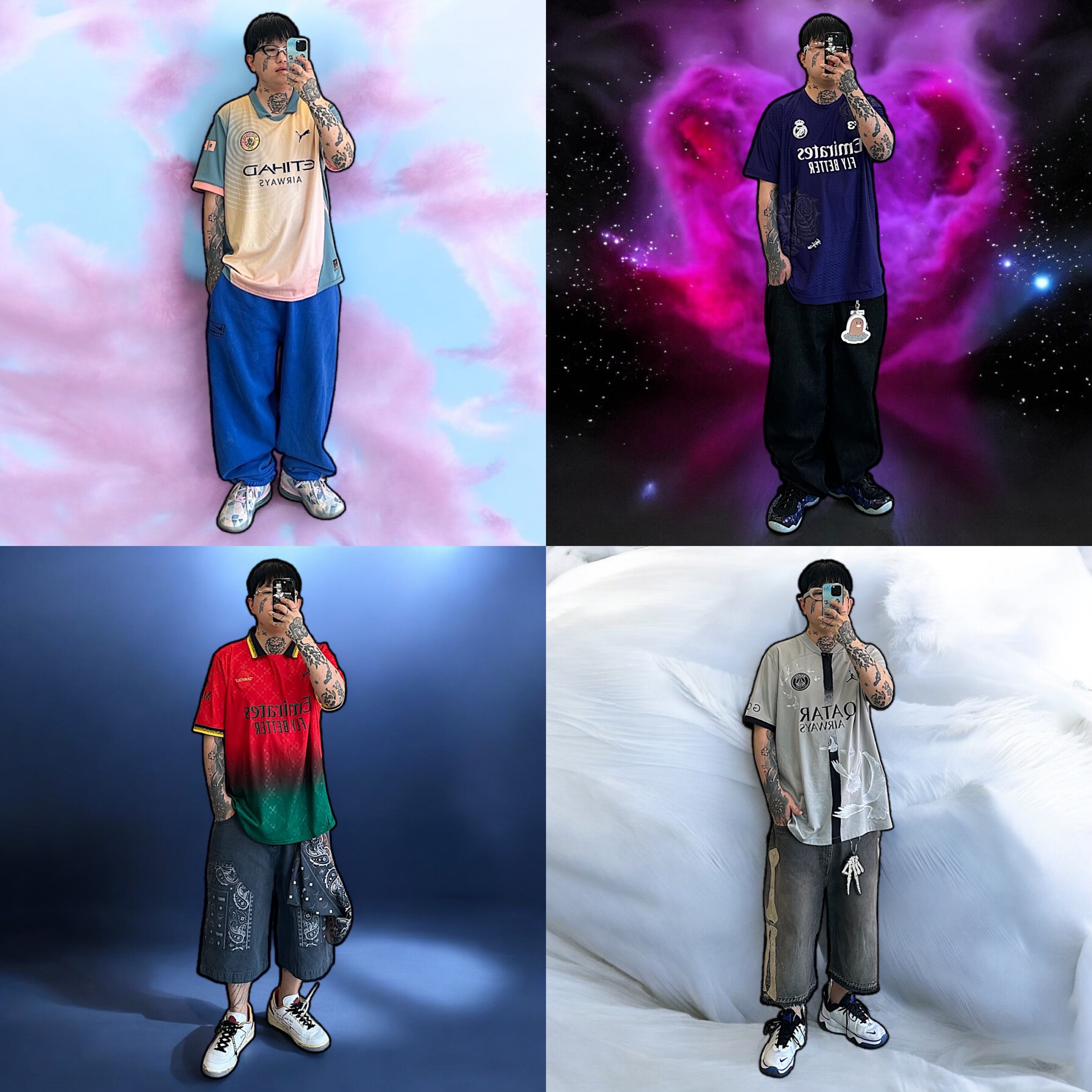Puma Manchester City 2024/25 4th Jersey Rosebay Bold Blue (Non Marking Ver.), Y-3 x Real Madrid 2023/24 4th Authentic Jersey Dark Purple (Non Marking Ver.) - KR Sizing 착용 스타일 - 1