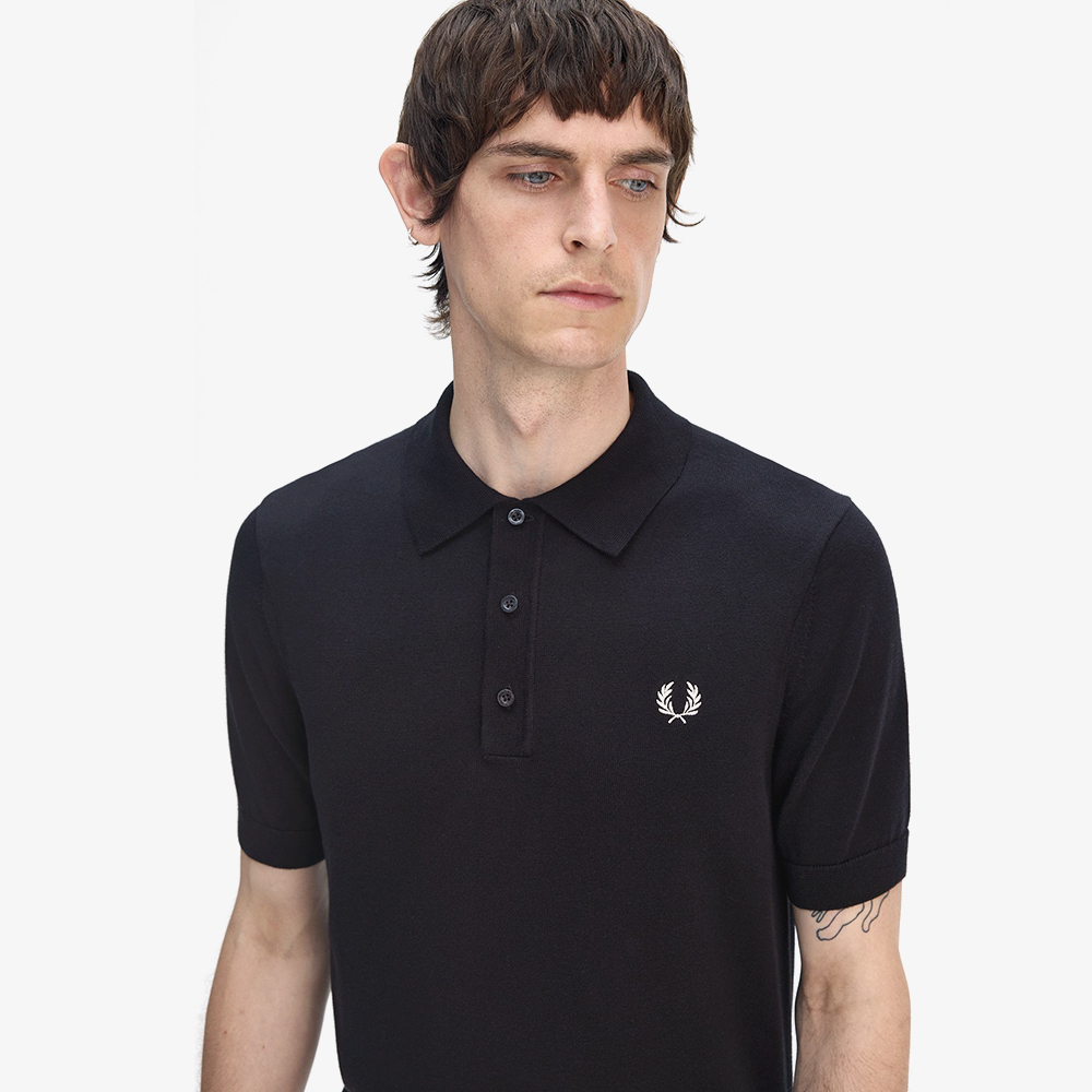 프레드페리 숏 슬리브 코튼 니트 셔츠 블랙(Fred Perry Cotton Knitted Shirt Black) - 4