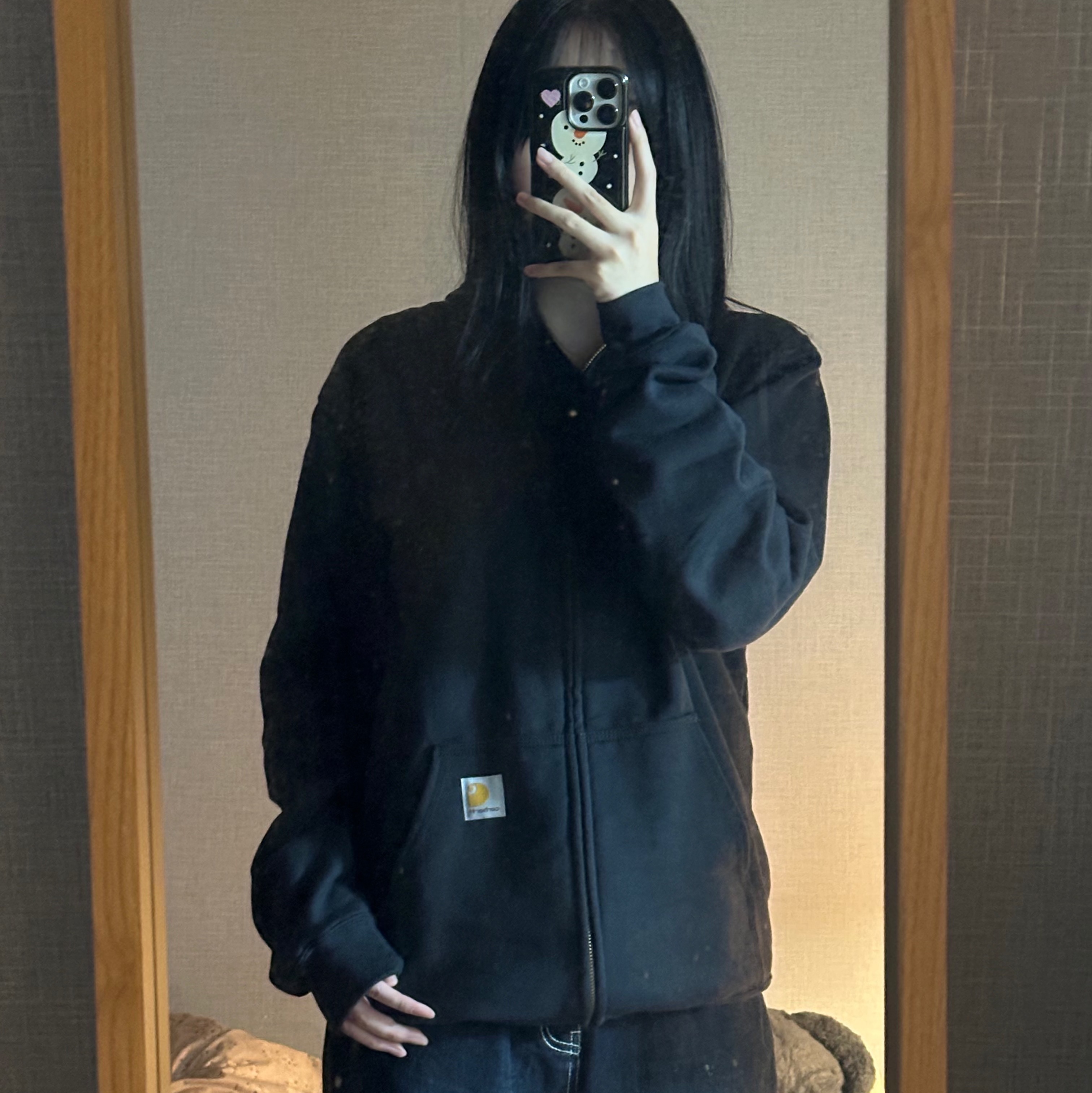 Carhartt Loose Fit Midweight Regular Full Zip Sweatshirt Black 착용 스타일 - 3