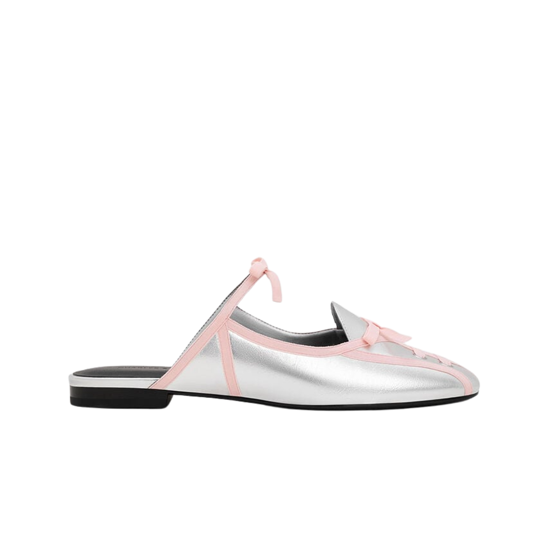 (W) 찰스앤키스 메탈릭 리본 레이스 업 발레 뮬 실버((W) Charles & Keith Metallic Ribbon Lace Up Ballet Mule Silver)