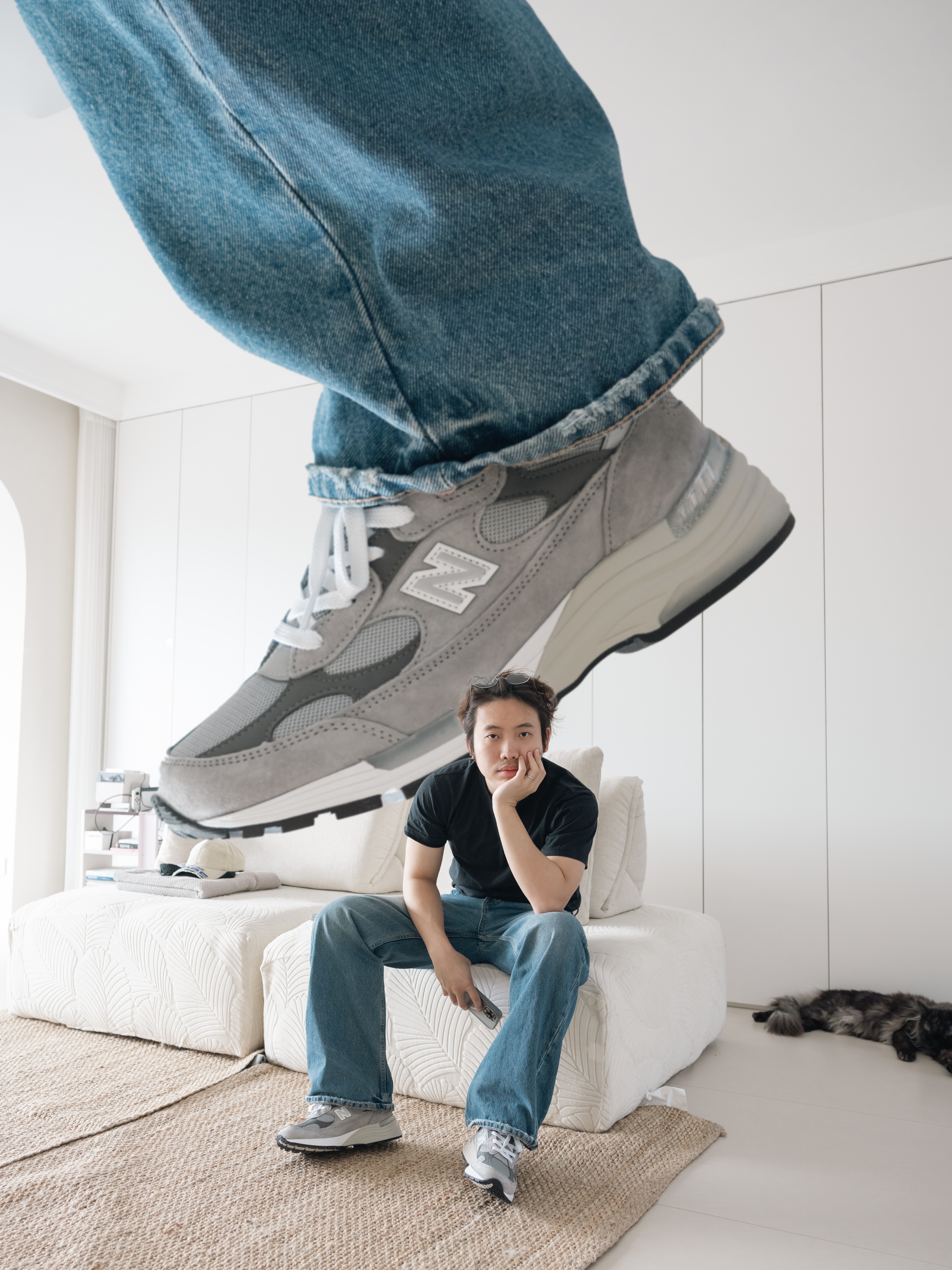 New Balance 992 Made in USA Core Grey Silver Metallic 착용 스타일 - 1