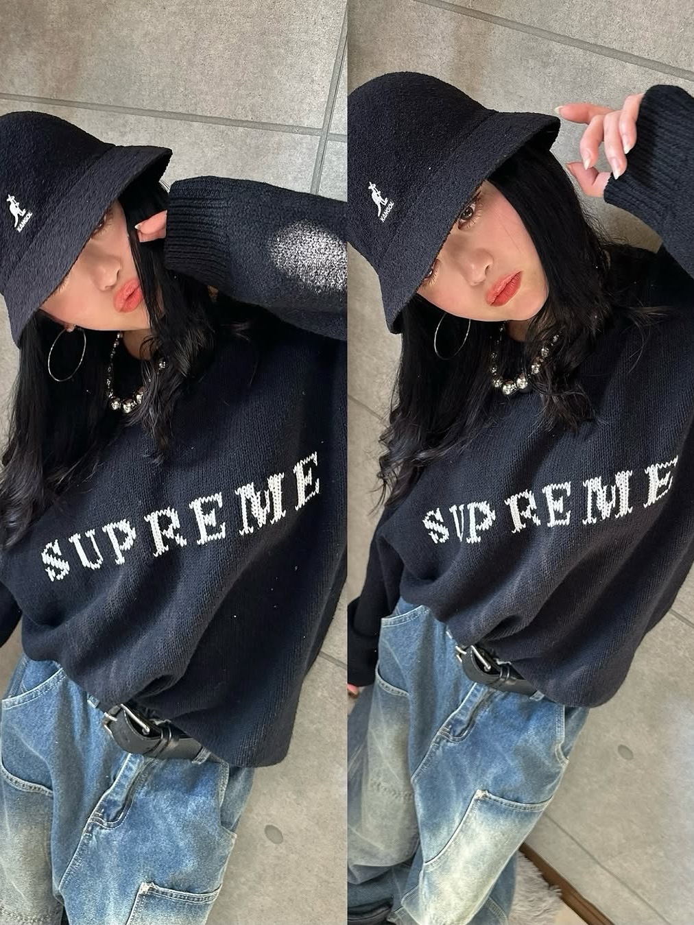 Supreme Contrast Logo Sweater Black - 25SS 착용 스타일 - 2
