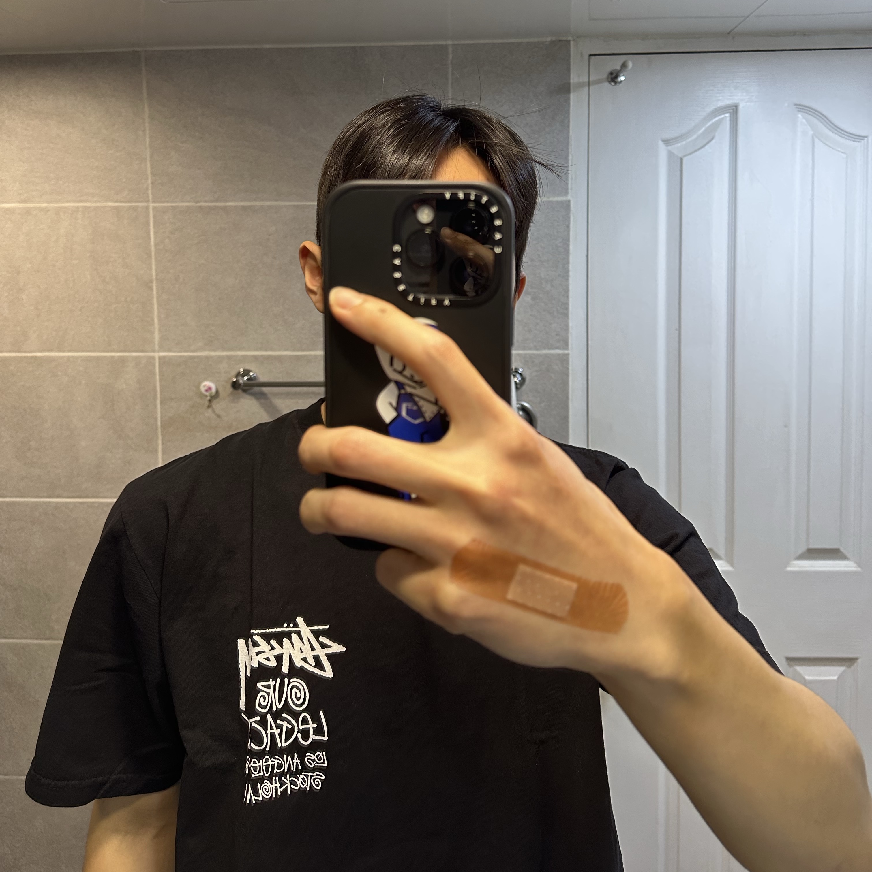 Stussy x Our Legacy Work Shop 8 Ball Pigment Dyed Yin Yang T-Shirt Black 착용 스타일