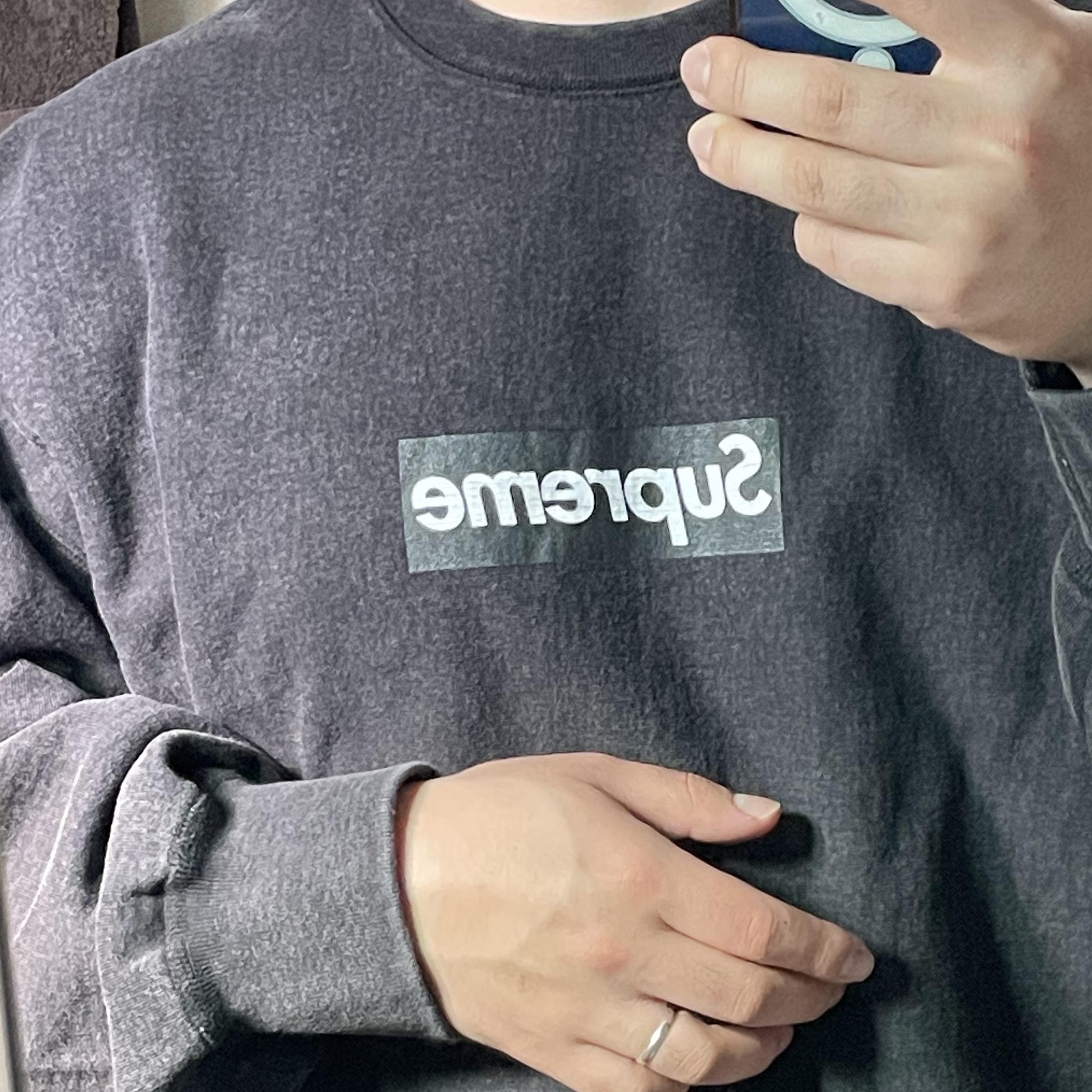 Supreme Washed Box Logo Crewneck Black - 25SS 착용 스타일 - 1