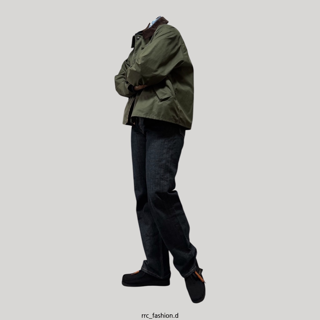 Clarks Wallabee Black Suede, Buzz Rickson's Chambray Work Shirts Long Sleeve Blue 착용 스타일 - 2