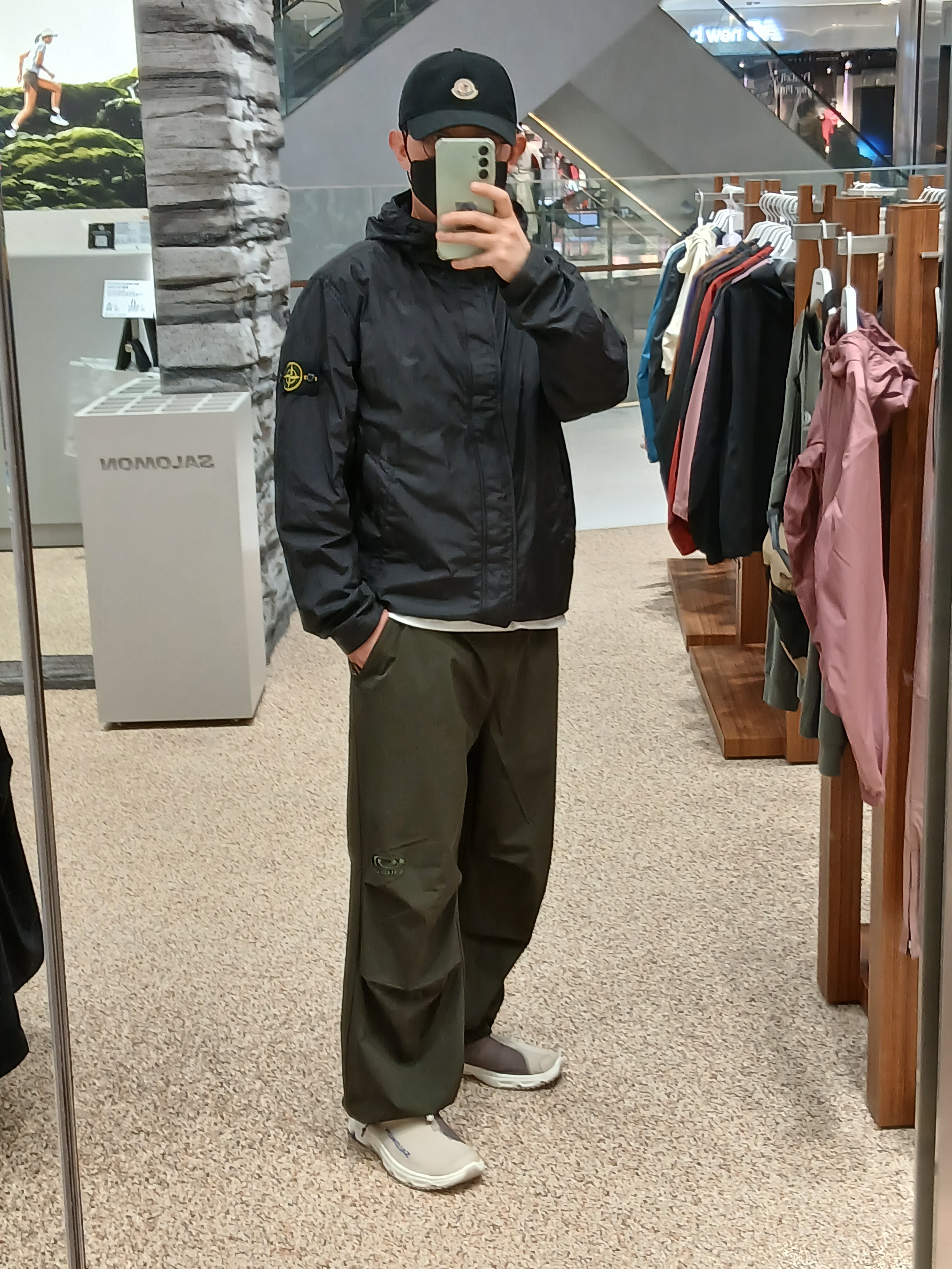 Moncler Logo Baseball Cap Black- 23SS, Salomon RX Slide 3.0 Feather Gray Iron 착용 스타일 - 6