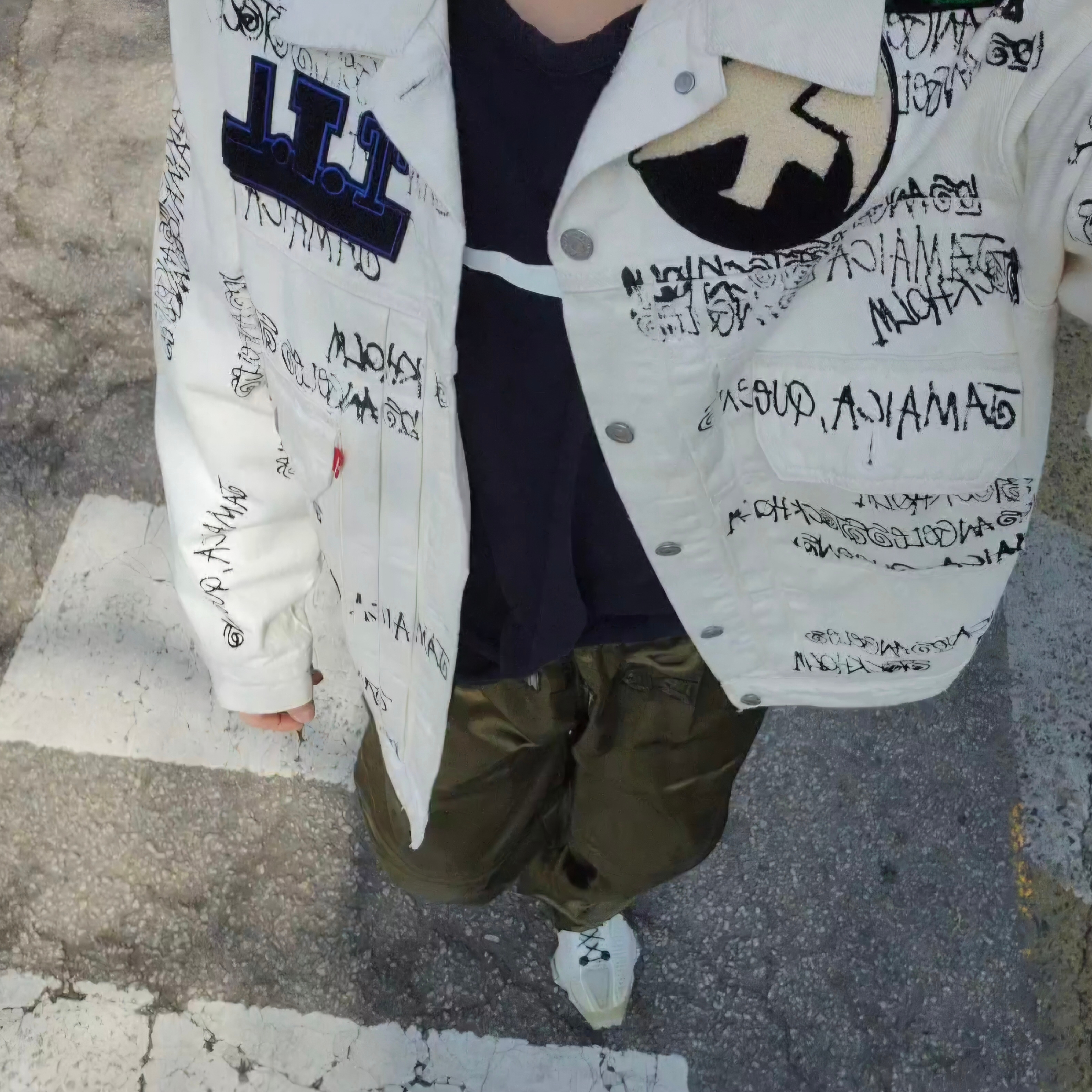 Stussy x Our Legacy x Denim Tears TTL Denim Jacket White, Nike x Matthew M Williams Zoom 004 Stone 착용 스타일 - 1