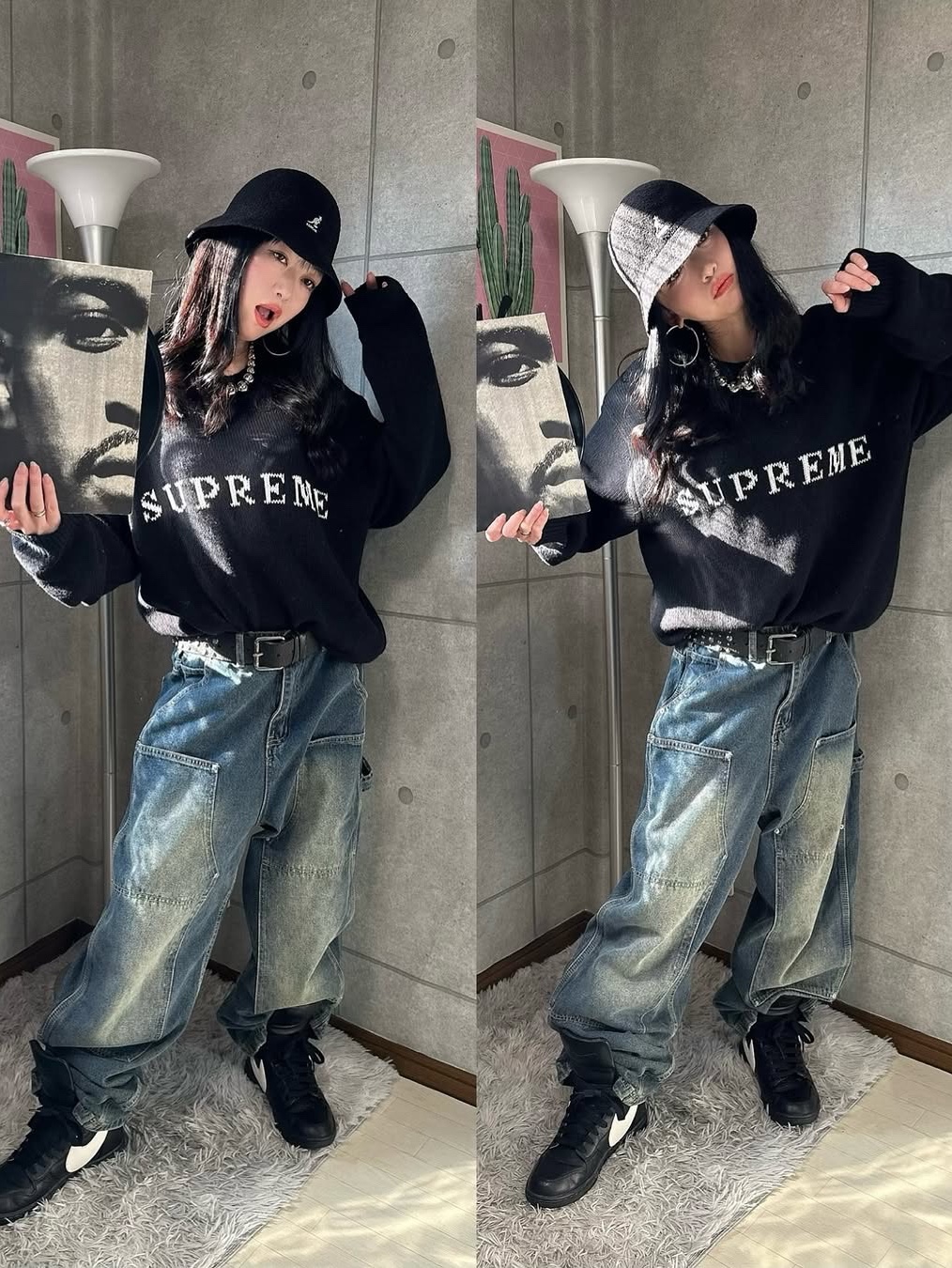 Supreme Contrast Logo Sweater Black - 25SS 착용 스타일 - 4