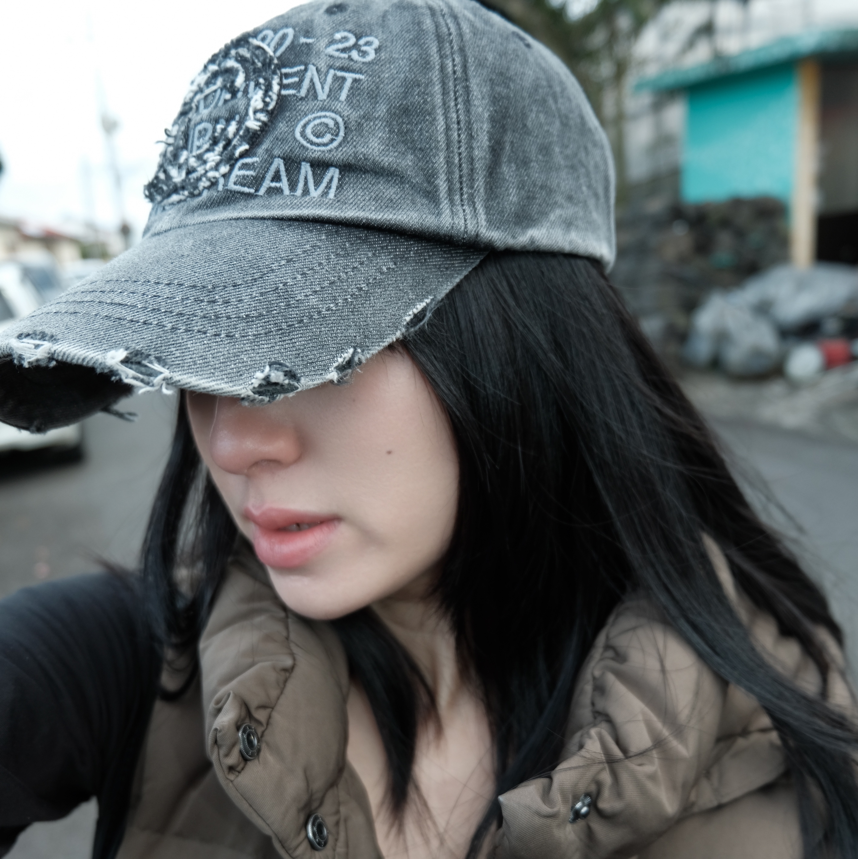 Millo Archive Core Denim Ball Cap Washed Black 착용 스타일