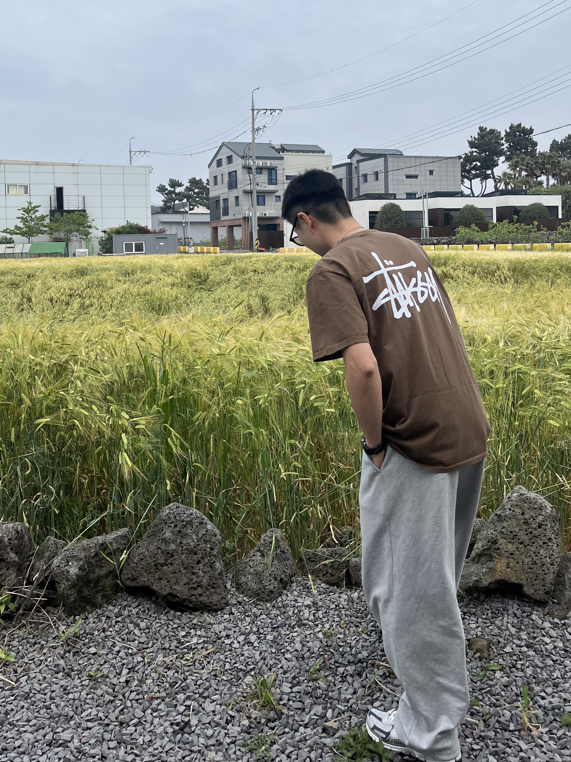 Nike Zoom Vomero 5 PRM Light Iron Ore and Flat Fewter, Stussy Basic Stussy Pigment Dyed T-Shirt Brown 2024 착용 스타일 - 1