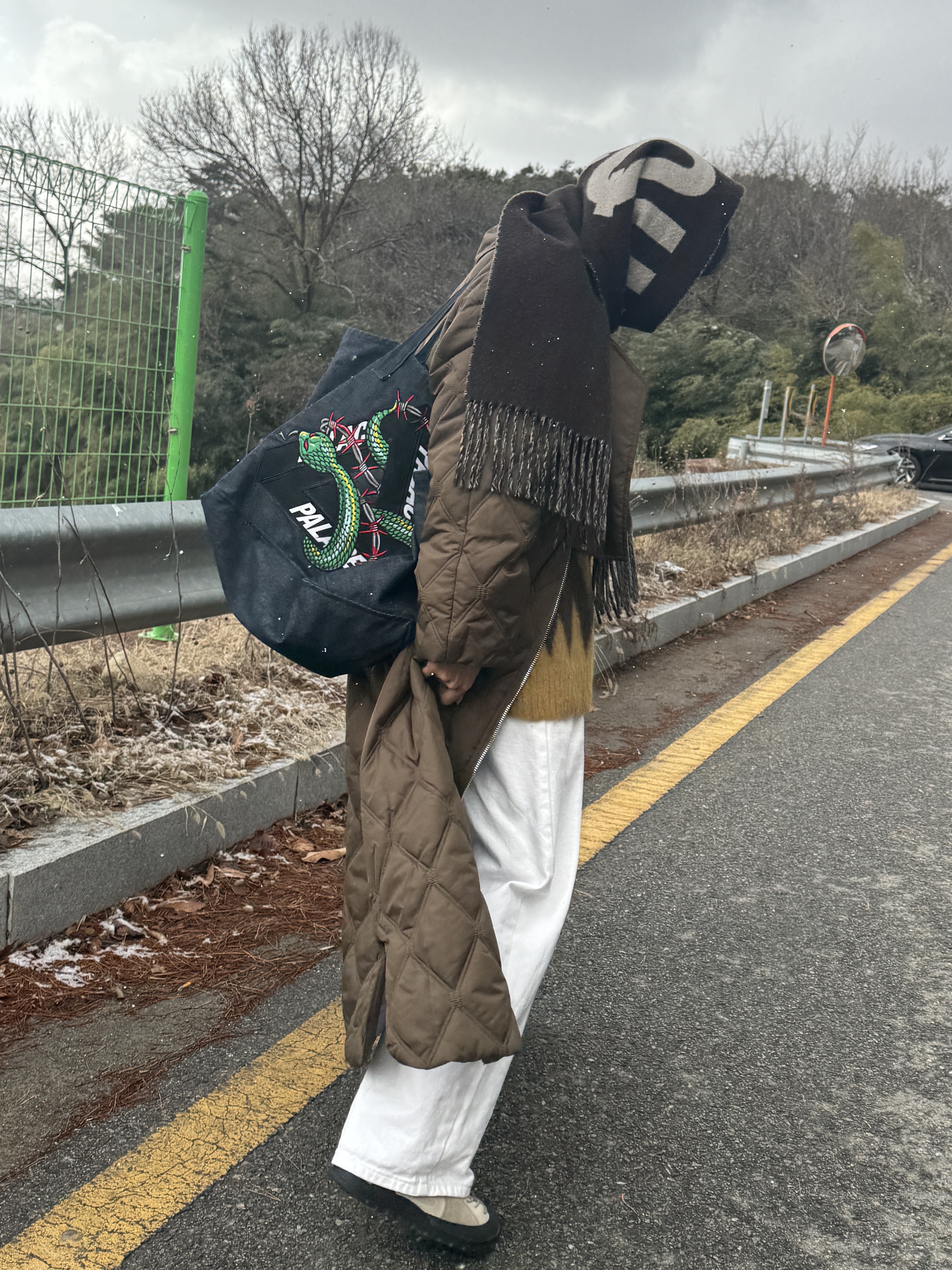 (W) Ganni Ripstop Quilt Coat Mole, Palace Hesh Denim Tote Bag Rinse - 20SS 착용 스타일 - 2