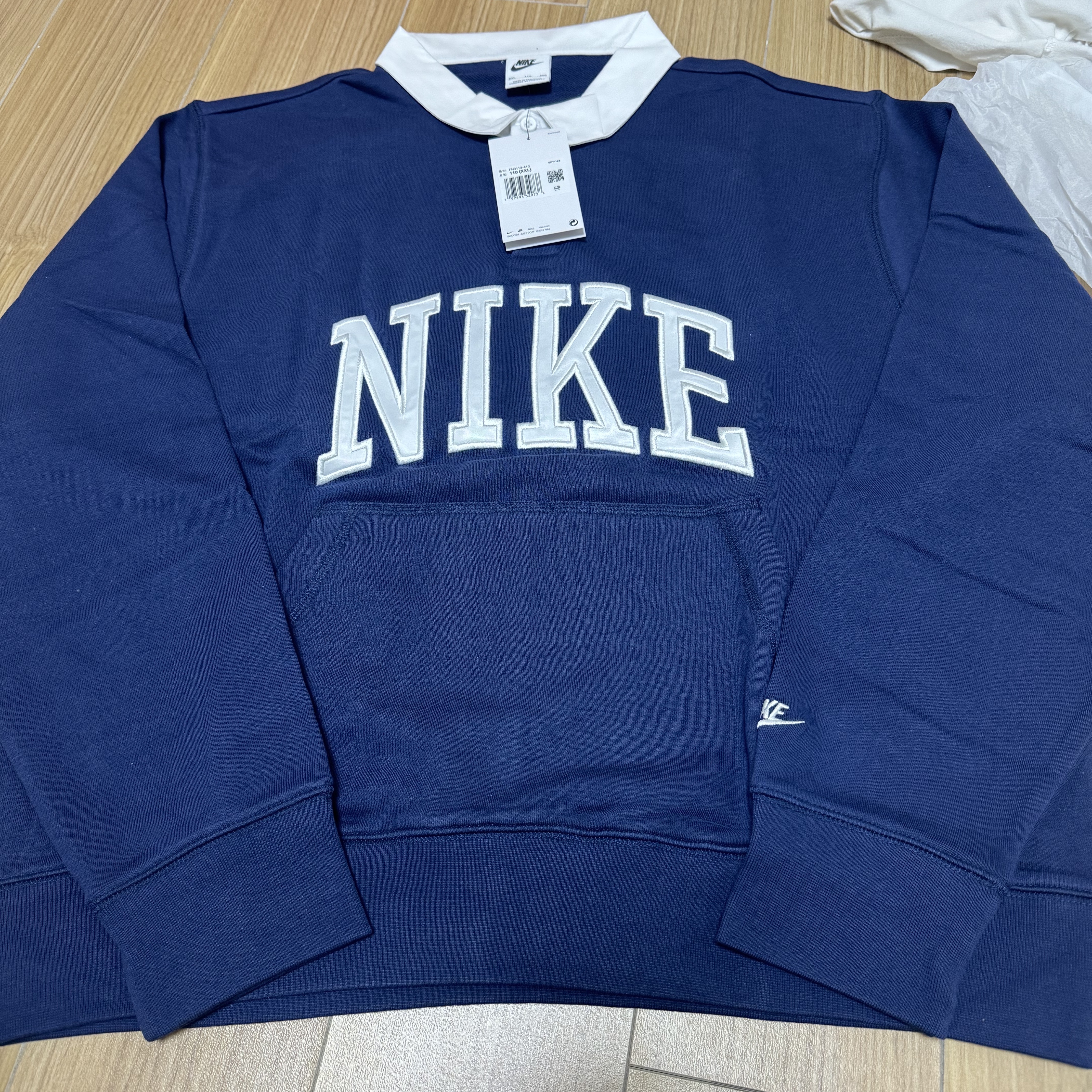 Nike Club Fleece Long Sleeve Fleece Polo Midnight Navy - Asia 착용 스타일