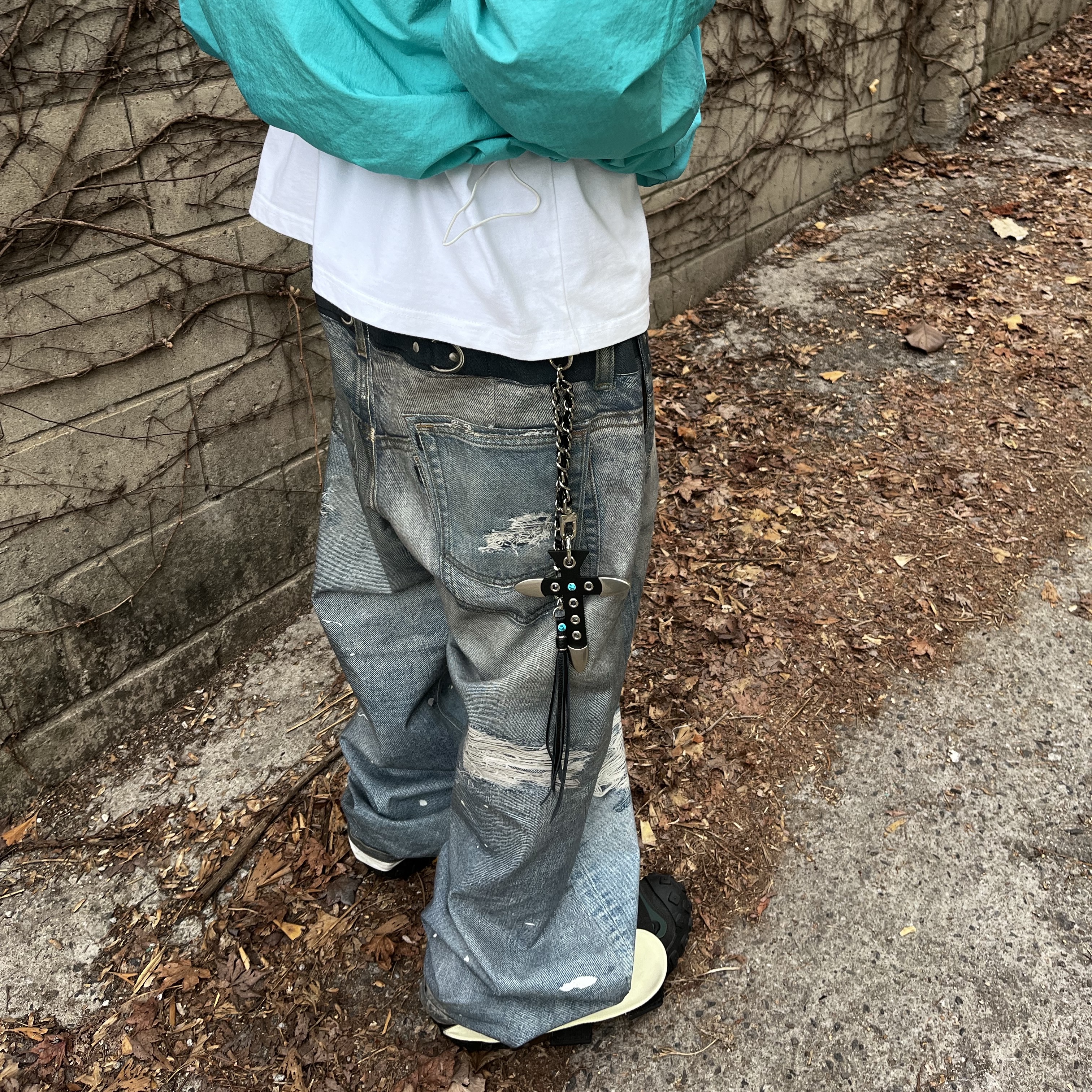 Nike x Cactus Plant Flea Market Air Flea 2 Faded Spruce, Project G/R Trompe-L’Oeil Denim Printed Pants Blue 착용 스타일 - 3