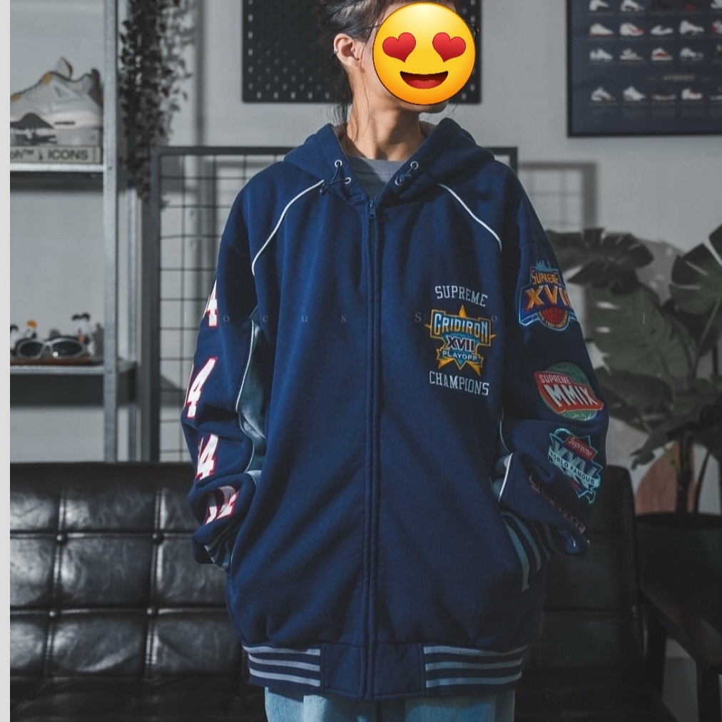 Supreme Playoffs Zip Up Hooded Sweatshirt Navy - 25SS 착용 스타일 - 1