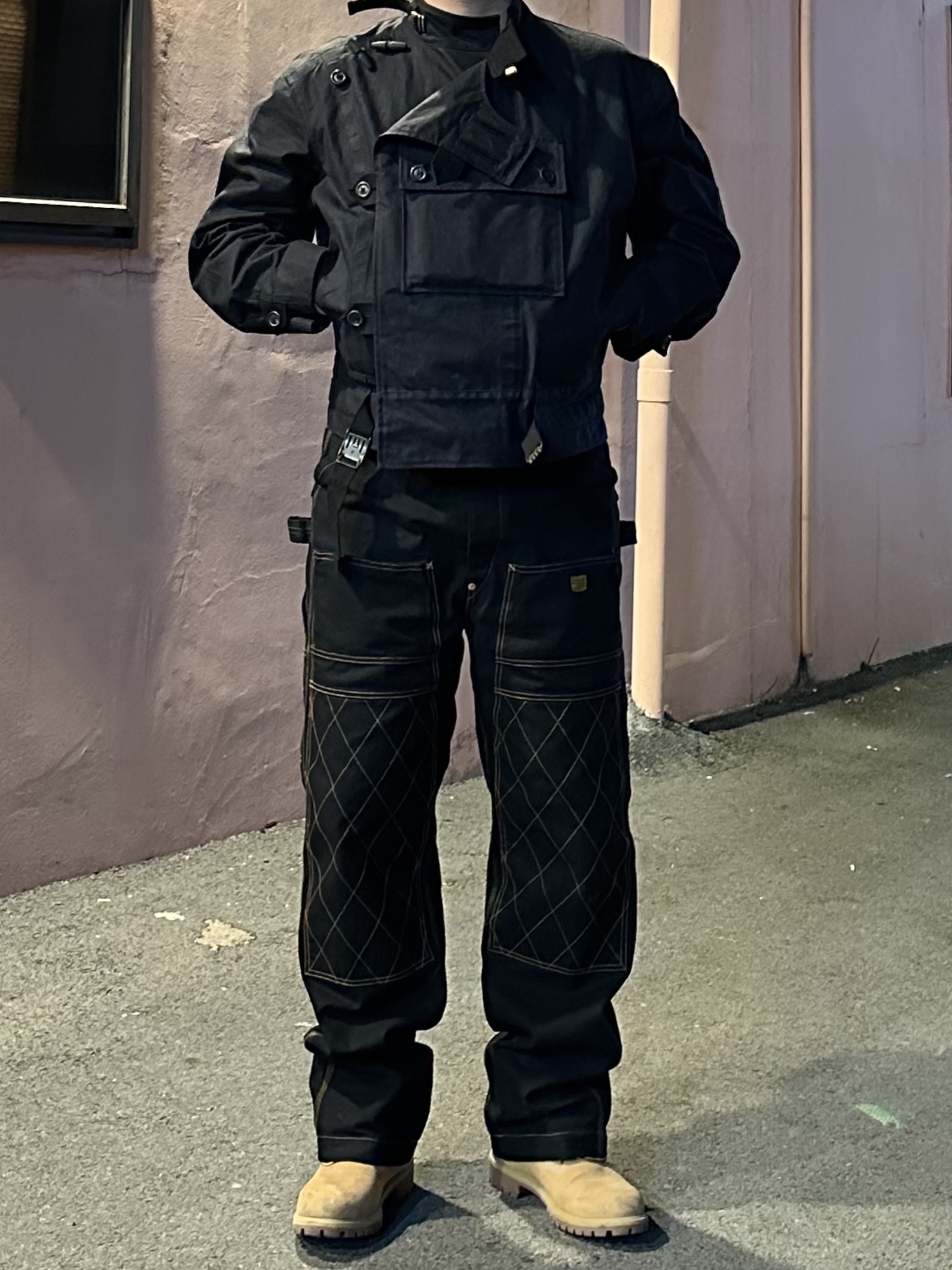 Kapital Thin Canvas Lumber Pants Black, Our Legacy Dispatch Jacket Highland Cotton Black 착용 스타일