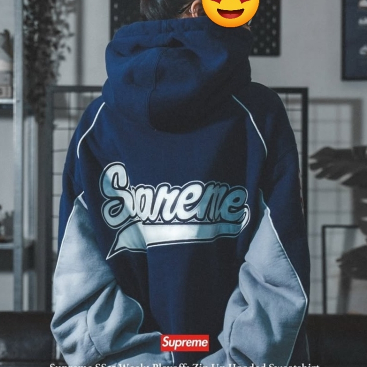 Supreme Playoffs Zip Up Hooded Sweatshirt Navy - 25SS 착용 스타일 - 2
