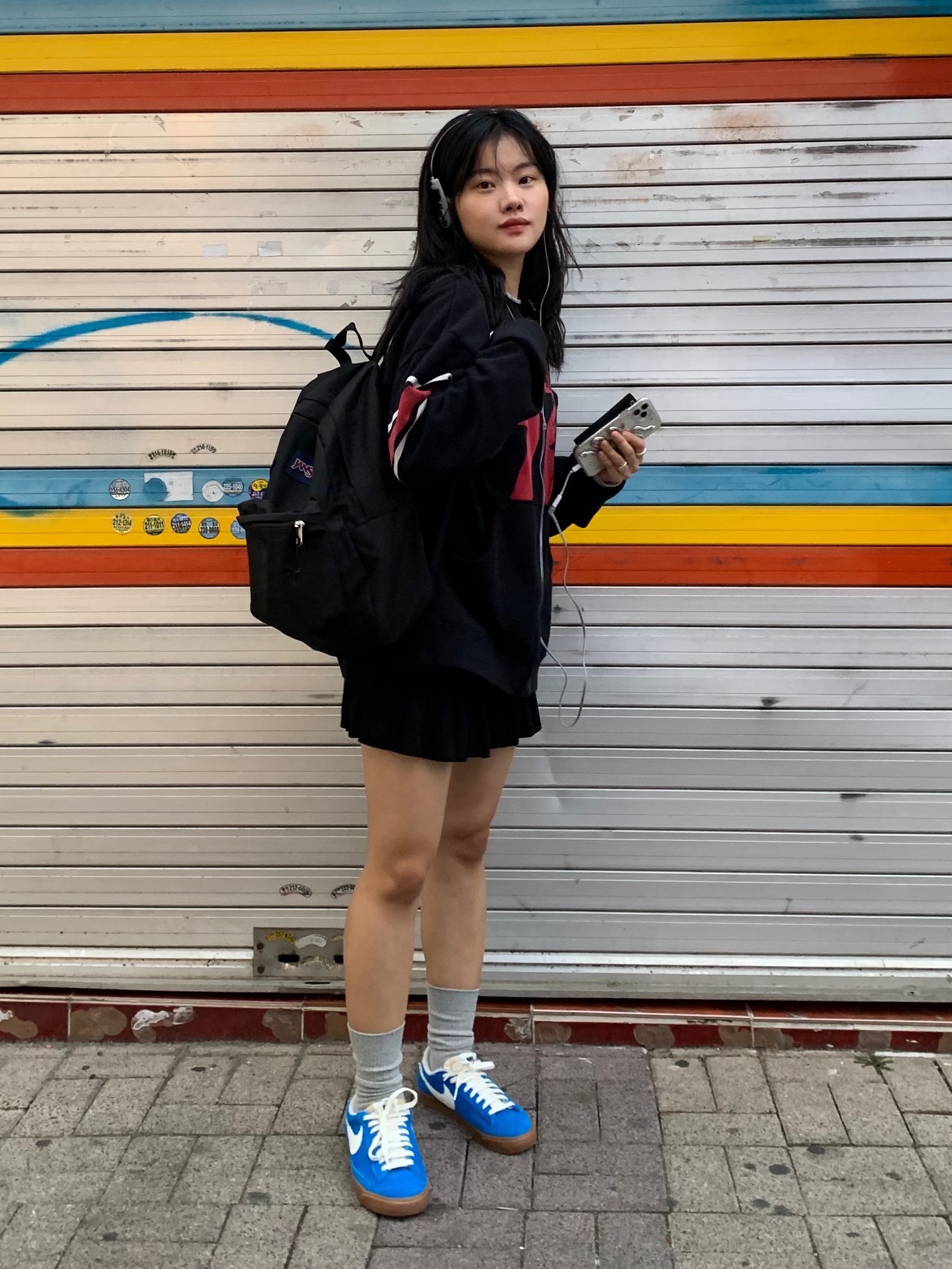 (W) Hysteric Glamour Hysteric 76 Oversized Jumper Black, (W) Nike Blazer Low '77 Vintage Photo Blue Sail 착용 스타일