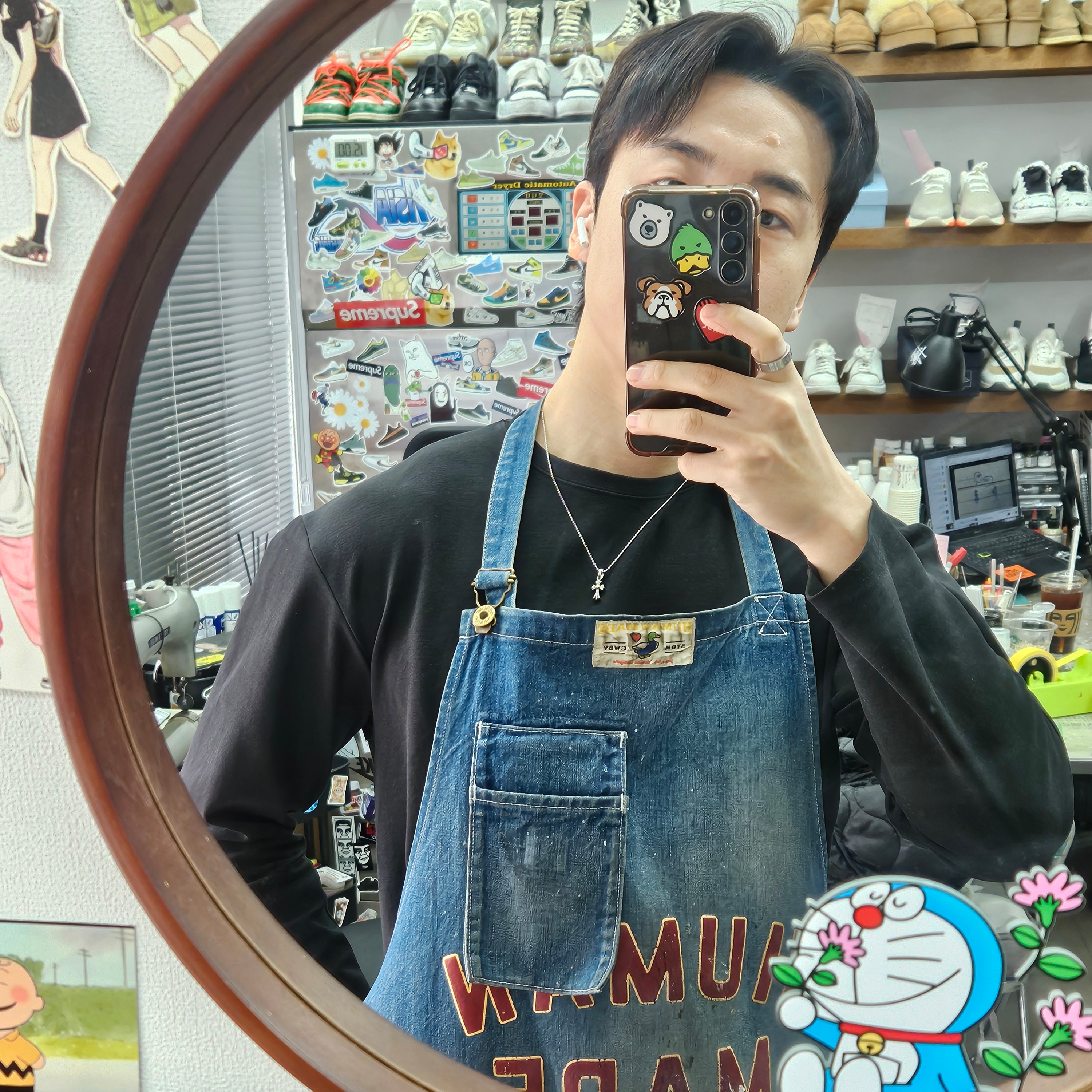 Human Made Denim Apron Indigo 착용 스타일