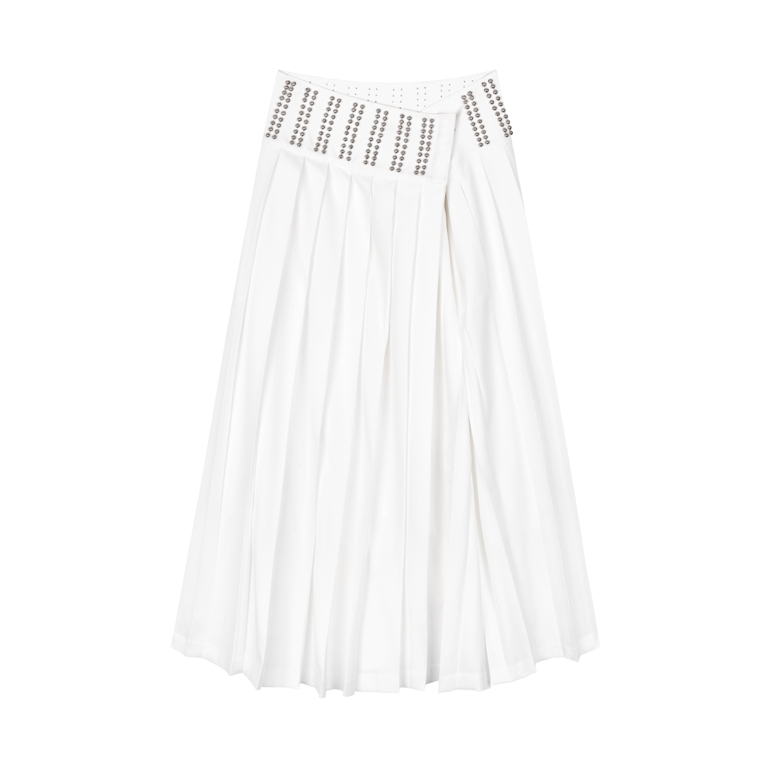 김미더영 풀리 스터디드 벨트 스커트 화이트(GIMMETHEYOUNG G_fully Studded Belt Skirt White)