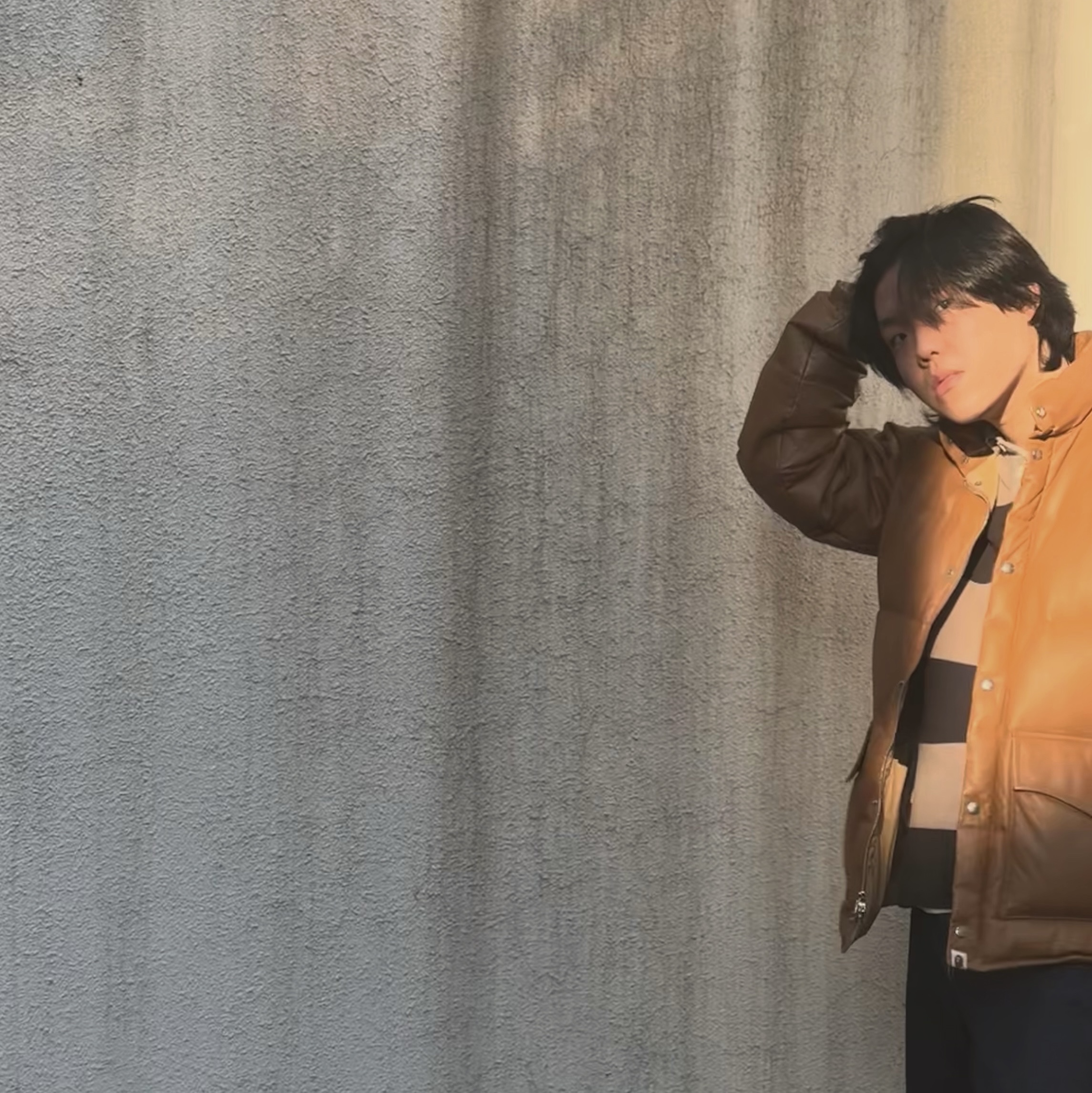 BAPE Leather Classic Down Jacket Brown 착용 스타일 - 1