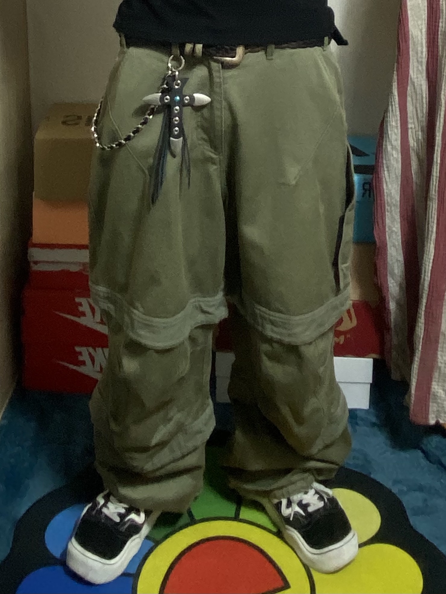Kinchi x Yiyae Bone Mule Camel, Project G/R Trompe-L’Oeil Denim Printed Pants Blue 착용 스타일 - 3