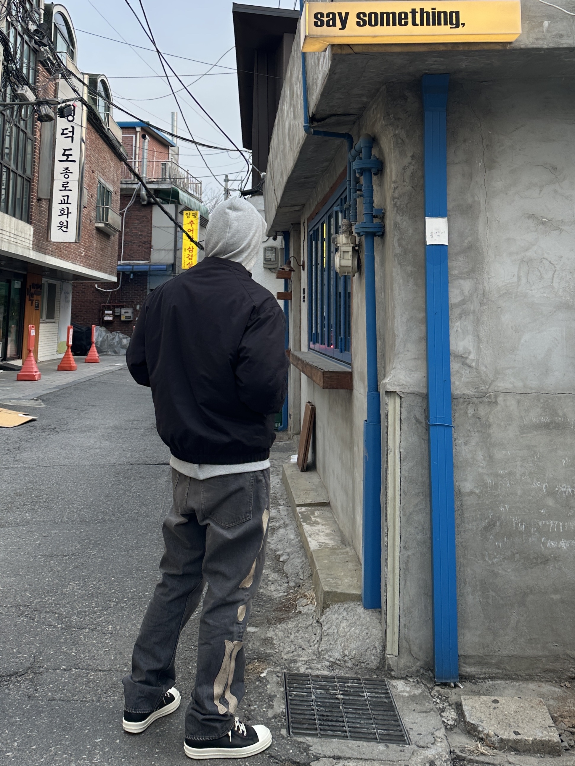 Kapital 14 oz. Denim Mexican Tuxedo 5P Okagilly Pants Black, Rick Owens Porterville Low Sneakers Black Milk 착용 스타일 - 2