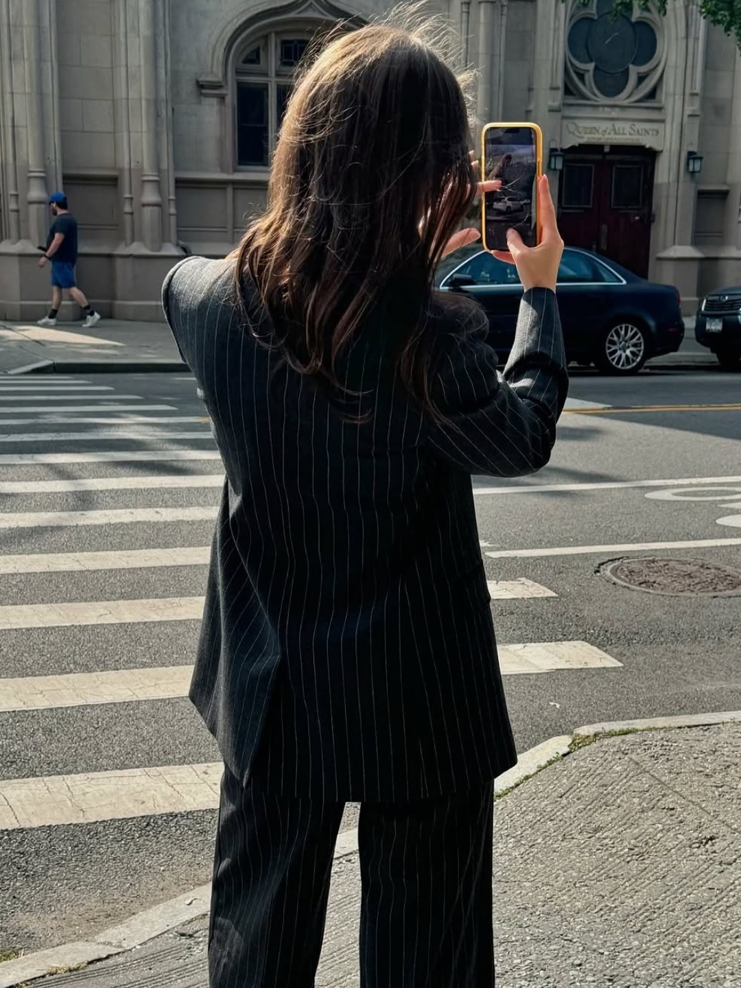 Zara x Ader Error Striped Oversize Blazer Grey, Suade Two Tuck Stripe Slacks Gray 착용 스타일 - 2