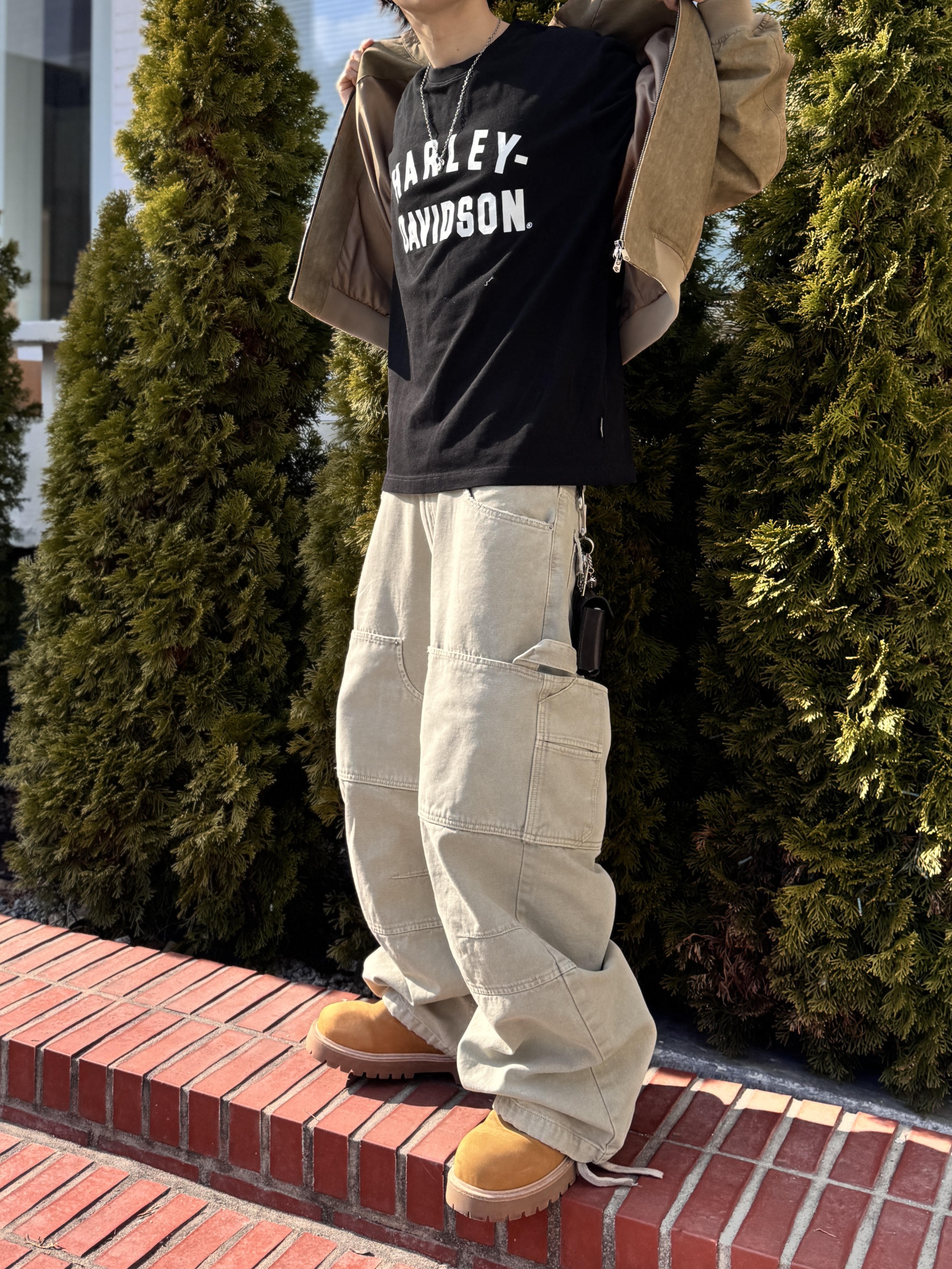 Nonnod Double Knee Cover Pants Vintage Beige, Kinchi x My Name Is Peter Boots - 888 (a) Yellow 착용 스타일 - 3