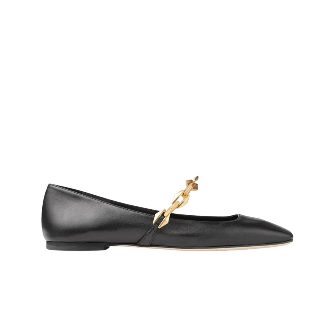 (W) 지미추 다이아몬드 체인 디테일 나파 레더 플랫 블랙((W) Jimmy Choo Diamond Chain Detail Nappa Leather Flat Black)