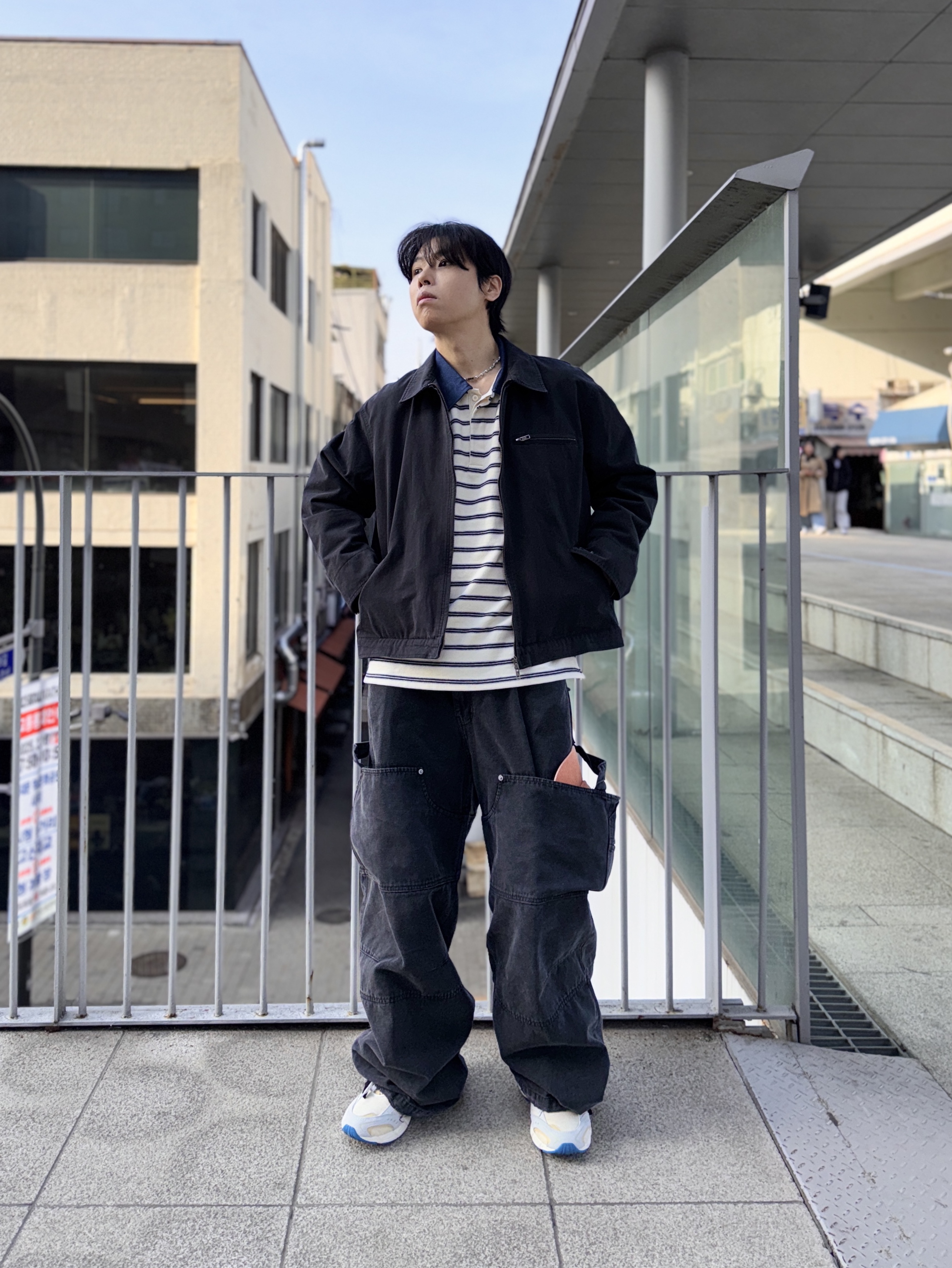Nonnod Double Knee Cover Pants Vintage Beige, Mizuno MXR WIND AND SEA Snow White Mojave Desert Directoire Blue 착용 스타일 - 6