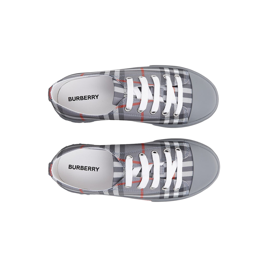 (키즈) 버버리 체크 코튼 스니커즈 쿨 차콜 그레이((Kids) Burberry Check Cotton Sneakers Cool Charcoal Grey) - 2