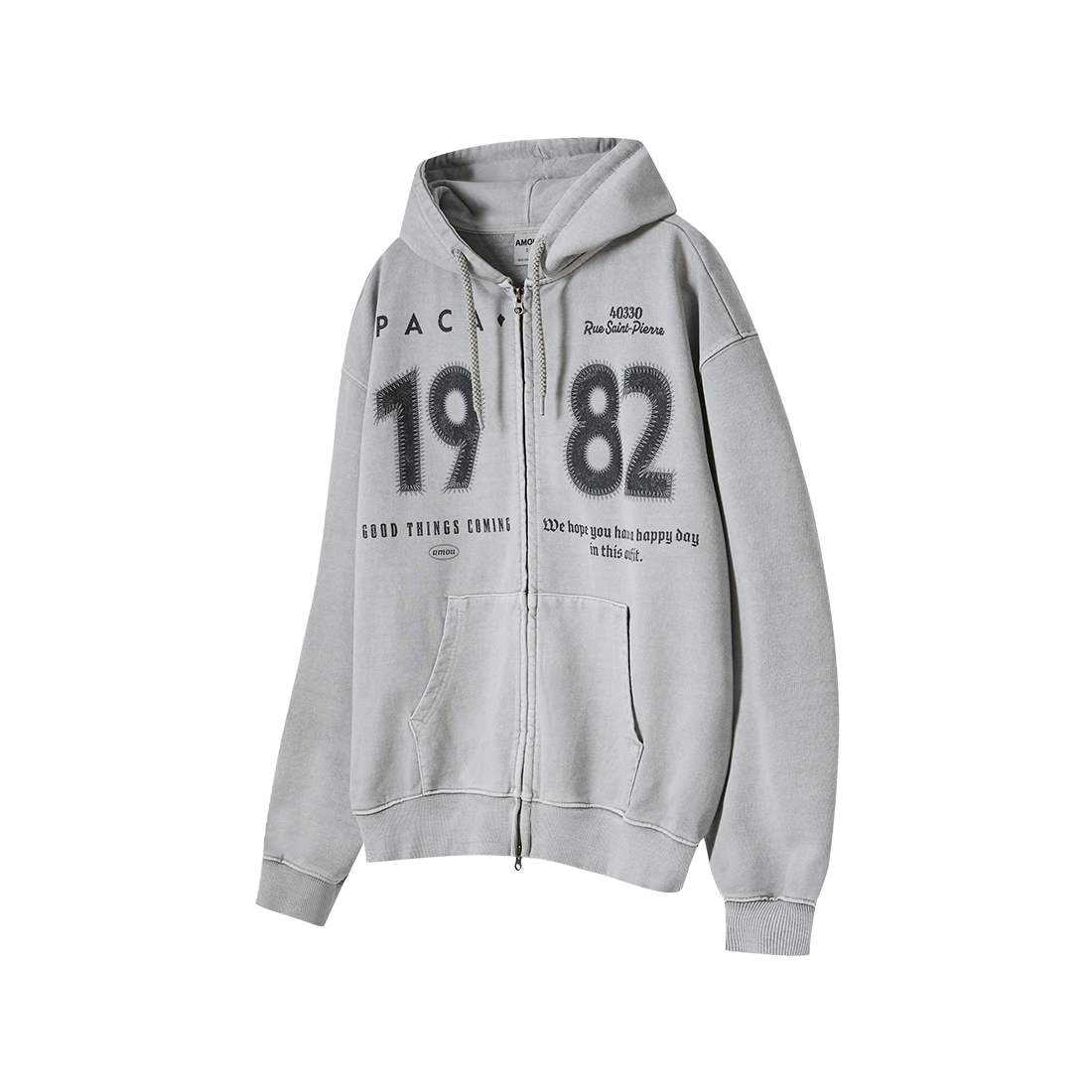 아모우 1982 빈티지 유니폼 후드 집업 라이트그레이(AMOU 1982 Vintage Uniform Hoodie Zip Up Light Grey) - 2