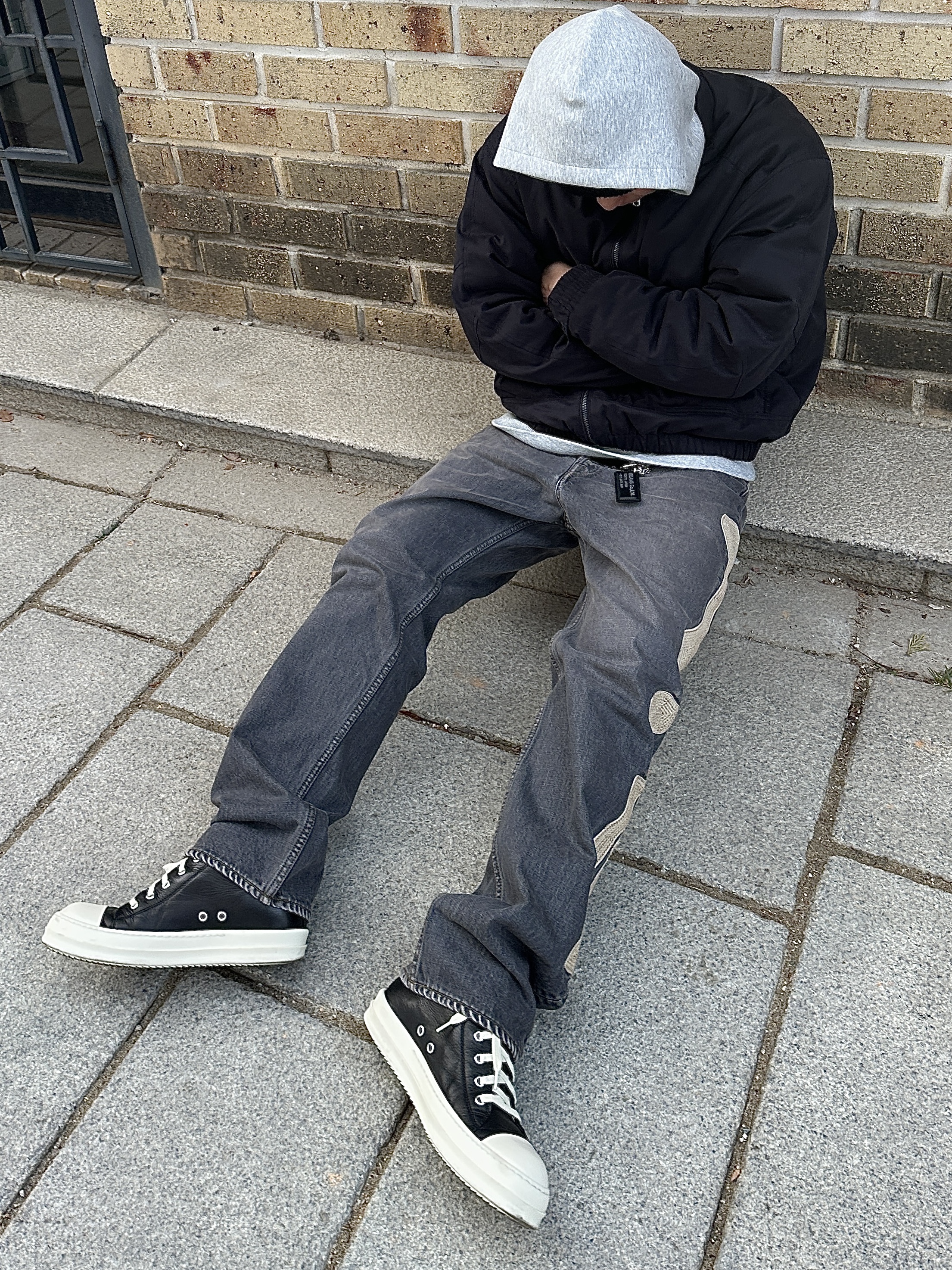 Kapital 14 oz. Denim Mexican Tuxedo 5P Okagilly Pants Black, Rick Owens Porterville Low Sneakers Black Milk 착용 스타일 - 1