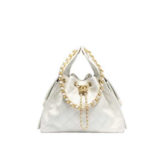 Chanel 25 Small Handbag Grained Calfskin & Gold White