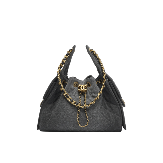 Chanel 25 Small Handbag Washed Denim & Gold Black