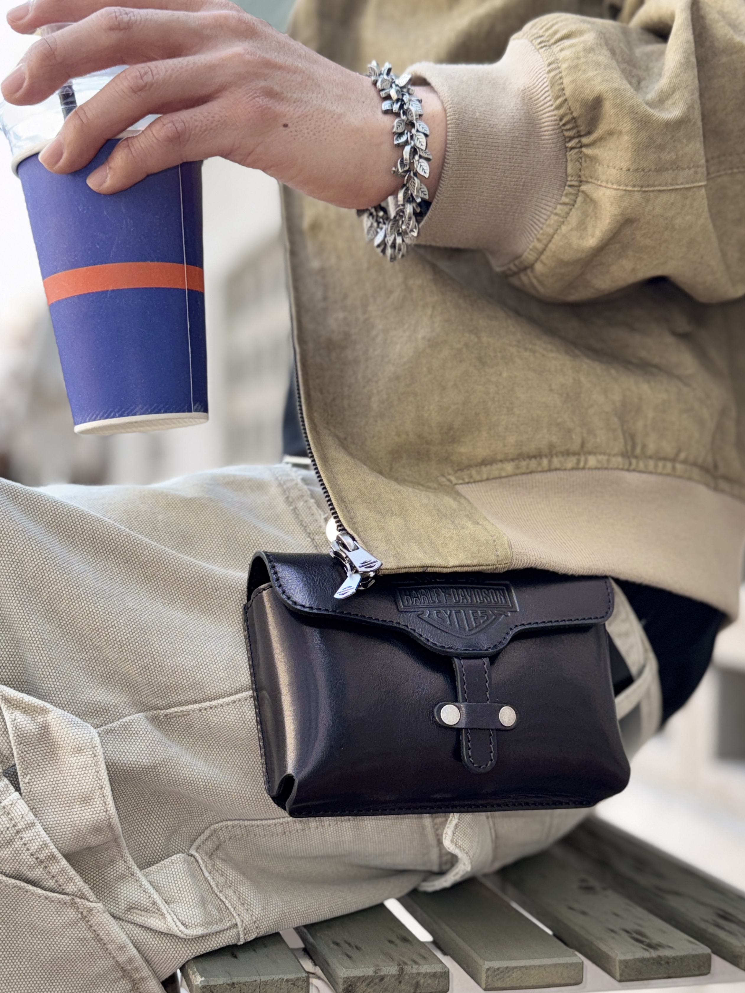 Hono Report Leaf Bracelet, Nonnod Double Knee Cover Pants Vintage Beige 착용 스타일 - 2