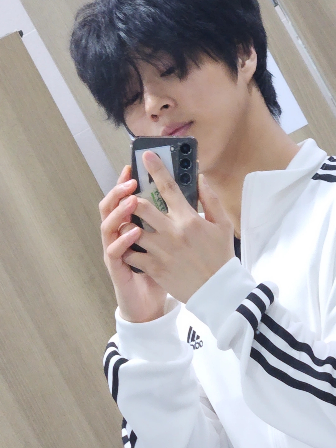 Adidas 3S Regular Fit Double Knit Track Top White - KR Sizing 착용 스타일