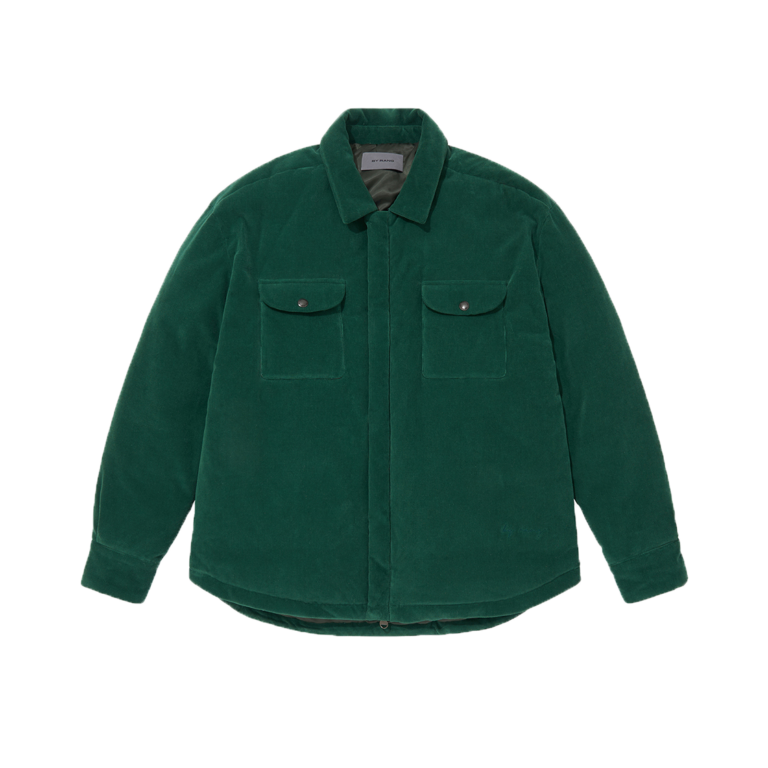 바이랑 집업 포켓 로고 다운 셔츠 자켓 그린(BY RANG Zipped Pocket Logo Down Shirt Jacket Green)