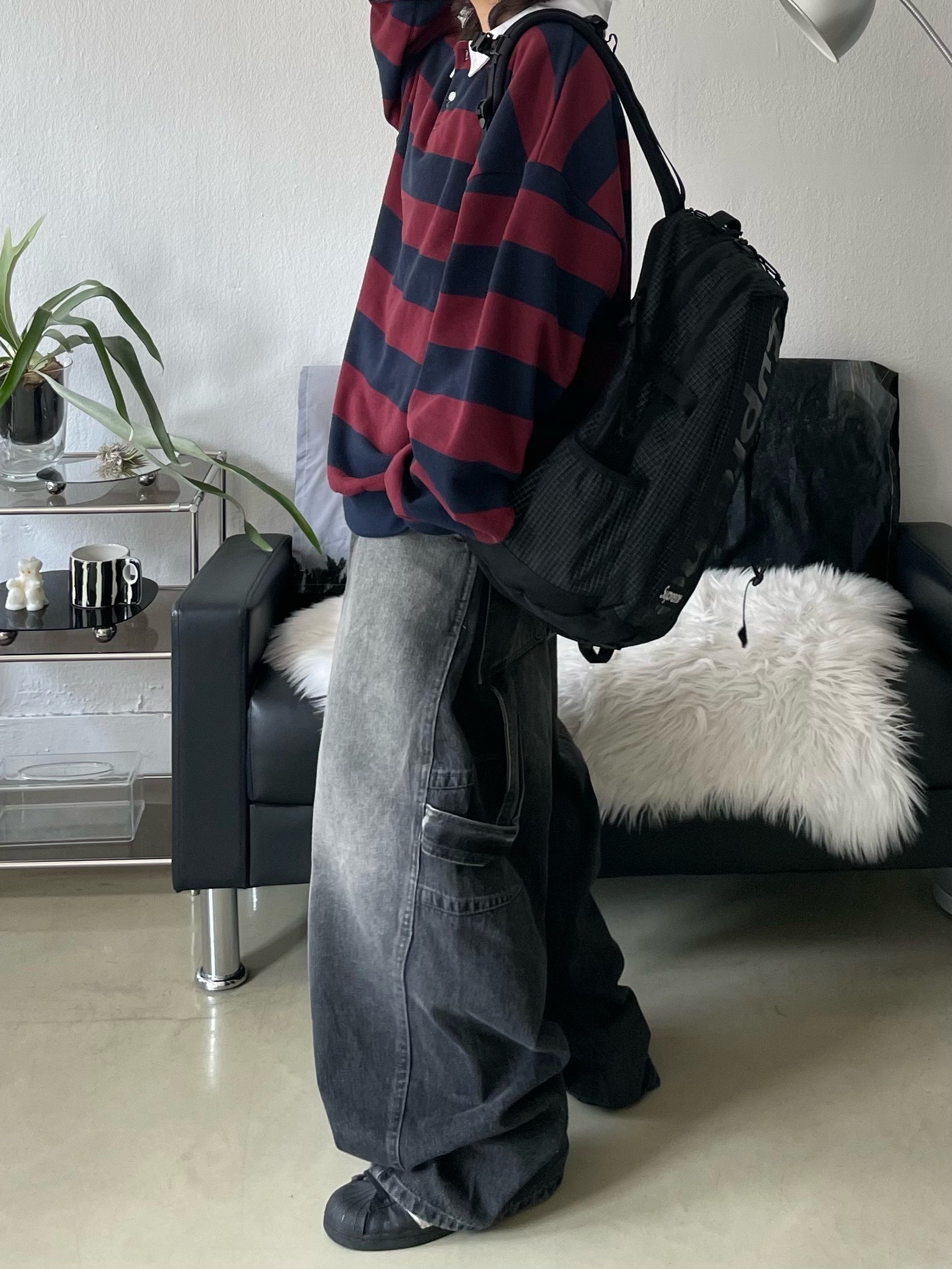 Supreme Backpack Black - 24SS, CDG Backpack Black 착용 스타일 - 3
