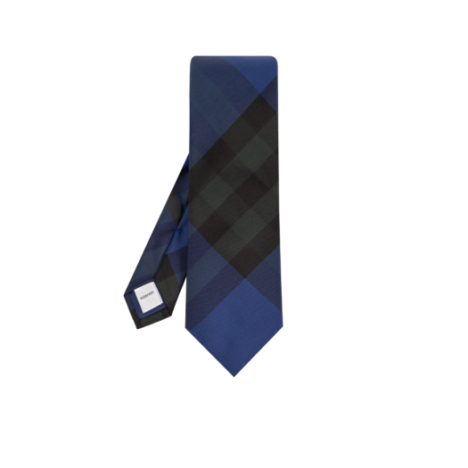 Burberry Check Silk Tie Navy Blue